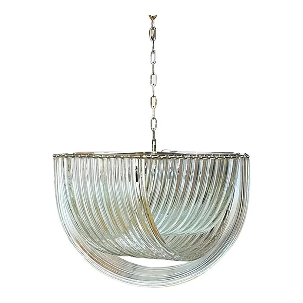 Murano Style Glass Pendant Arc in Clear Color with Kromo Metal Frame from Simoeng