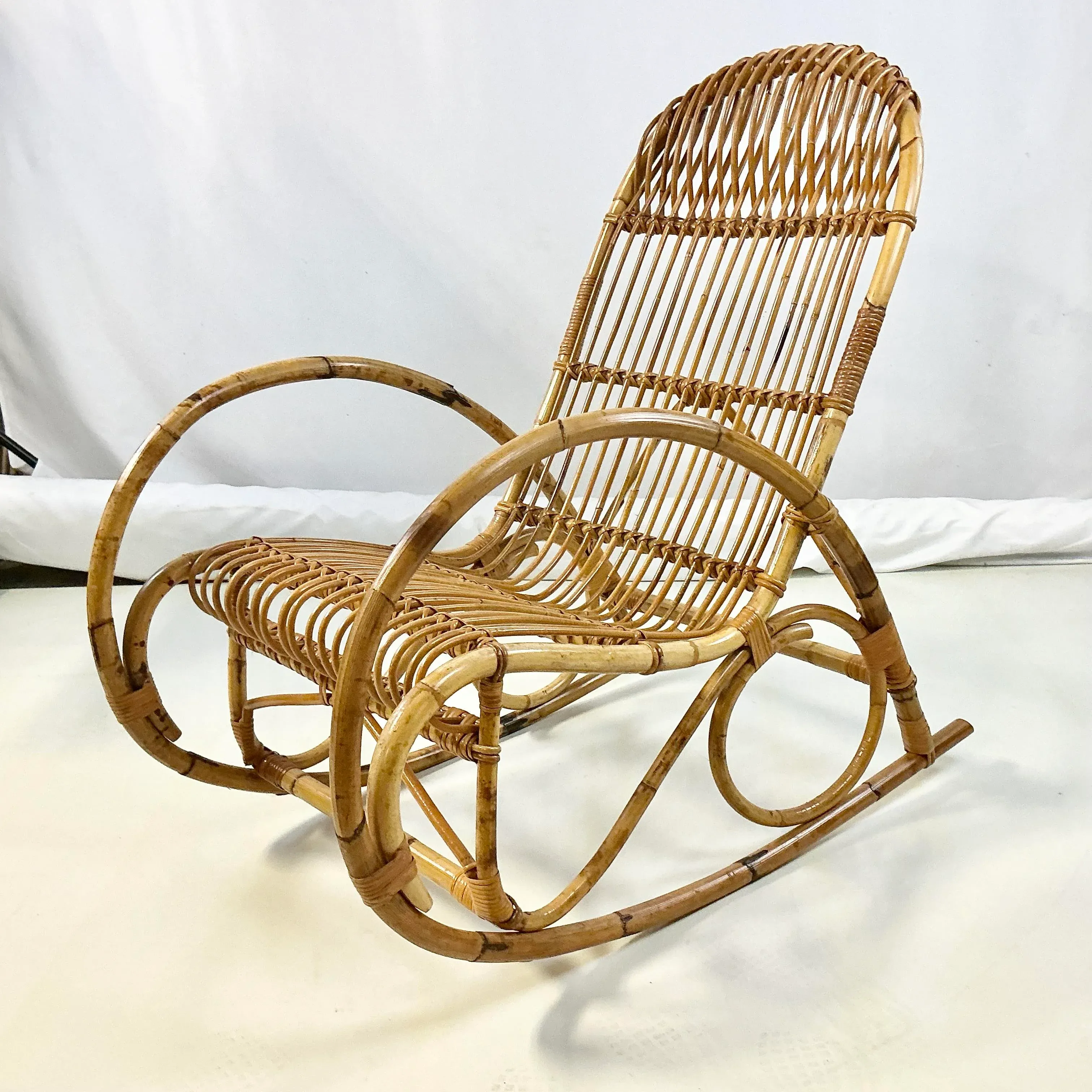 Late 1950s Franco Albini Coastal Italian Boho Chic Bamboo Rocking