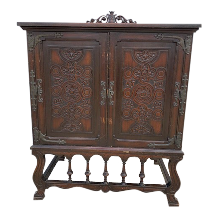 Antique Victorian Carved Dry Bar Drinks Cupboard or Server