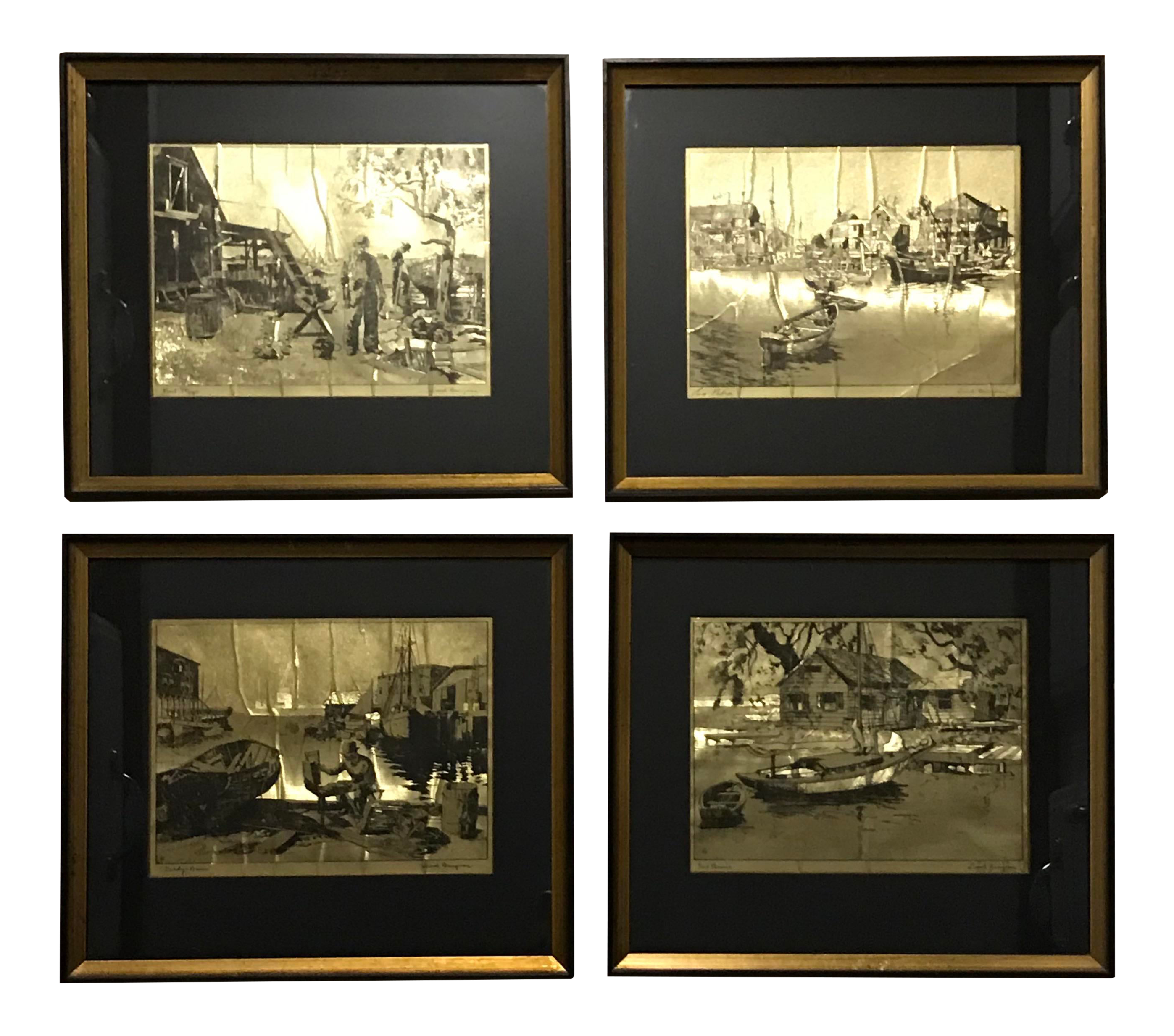 Vintage Gold Etch Prints by Lionel Barrymore - Set of 4 | Chairish