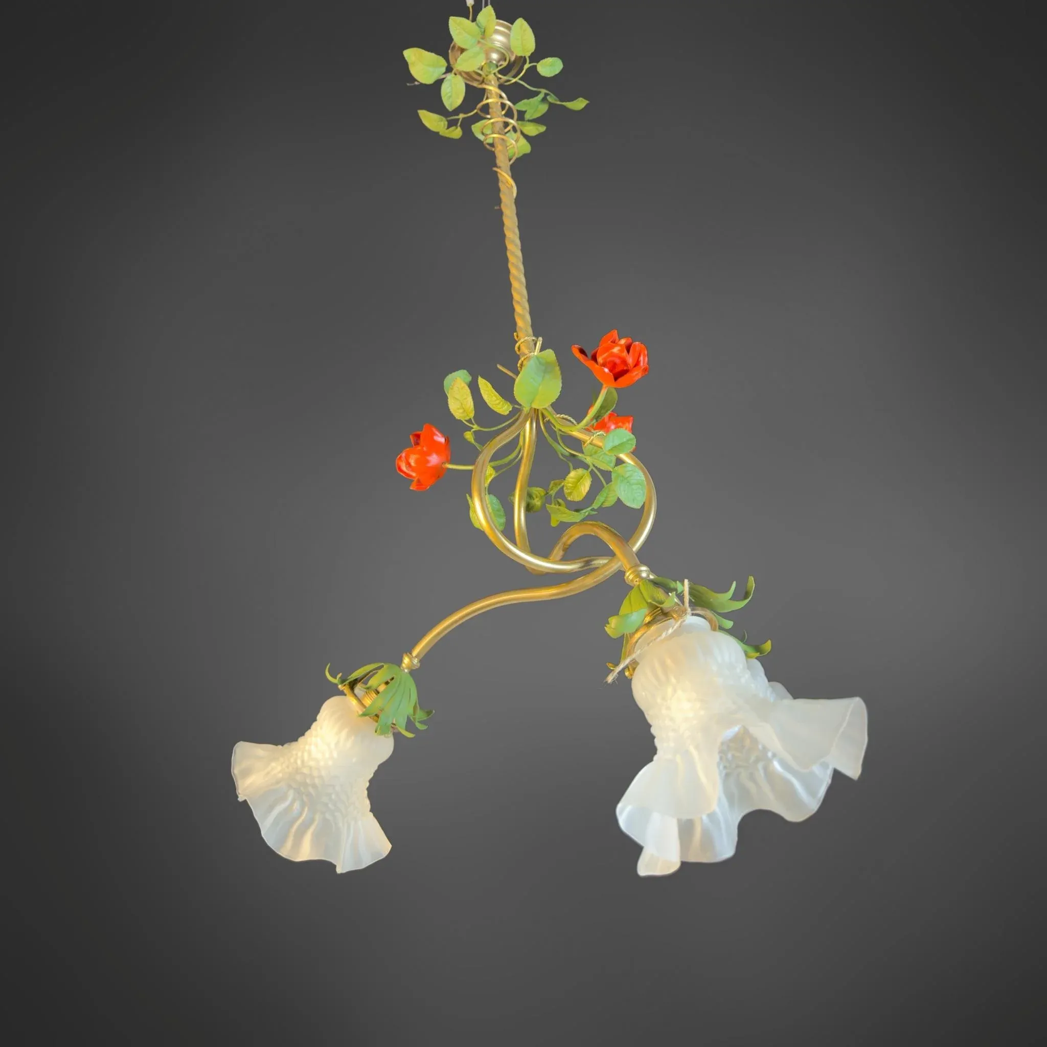 Art Nouveau Hanging Lamp with Roses