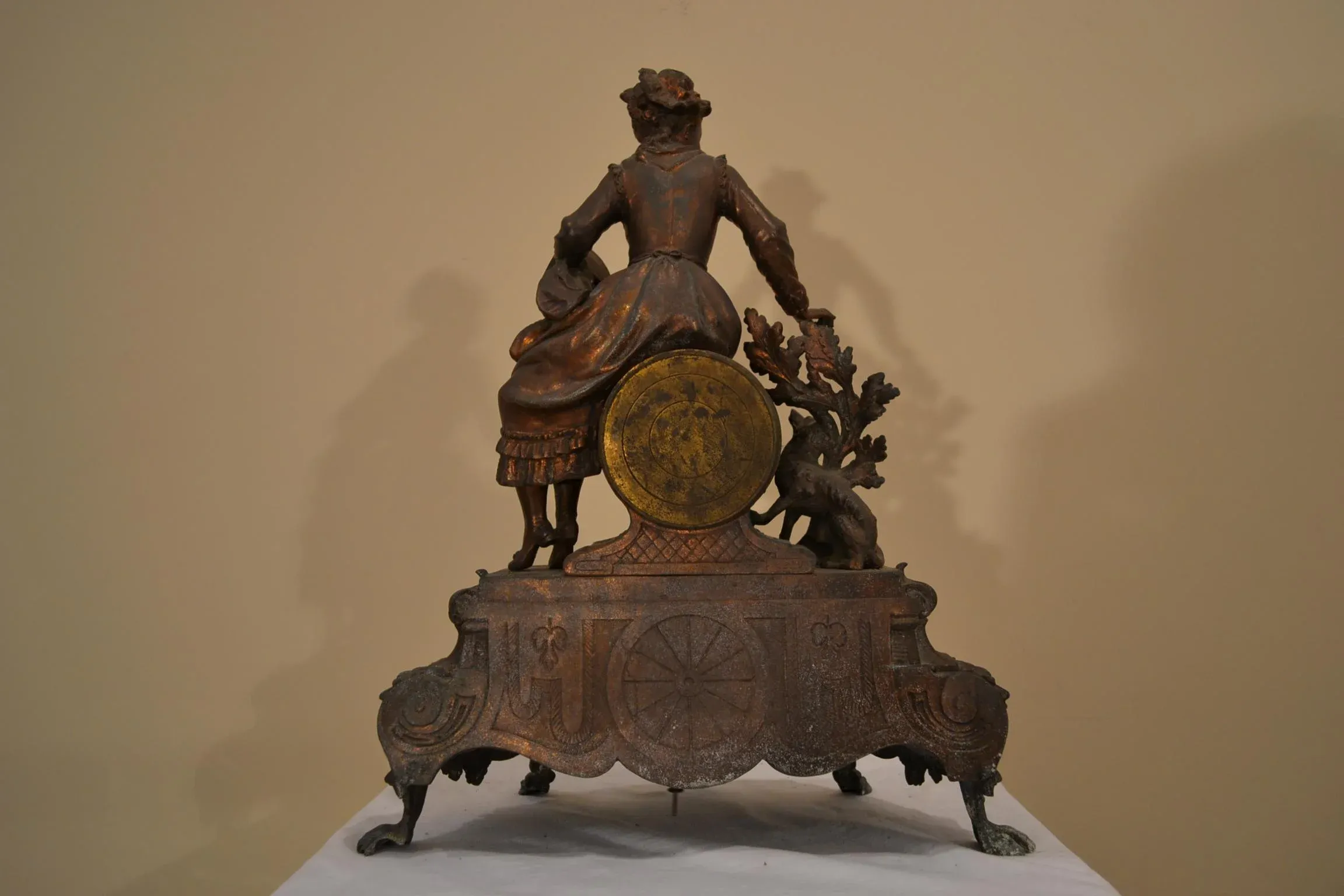 Antique Clock Japy Freres Figural 'Girl With Dog' Mantel | Chairish