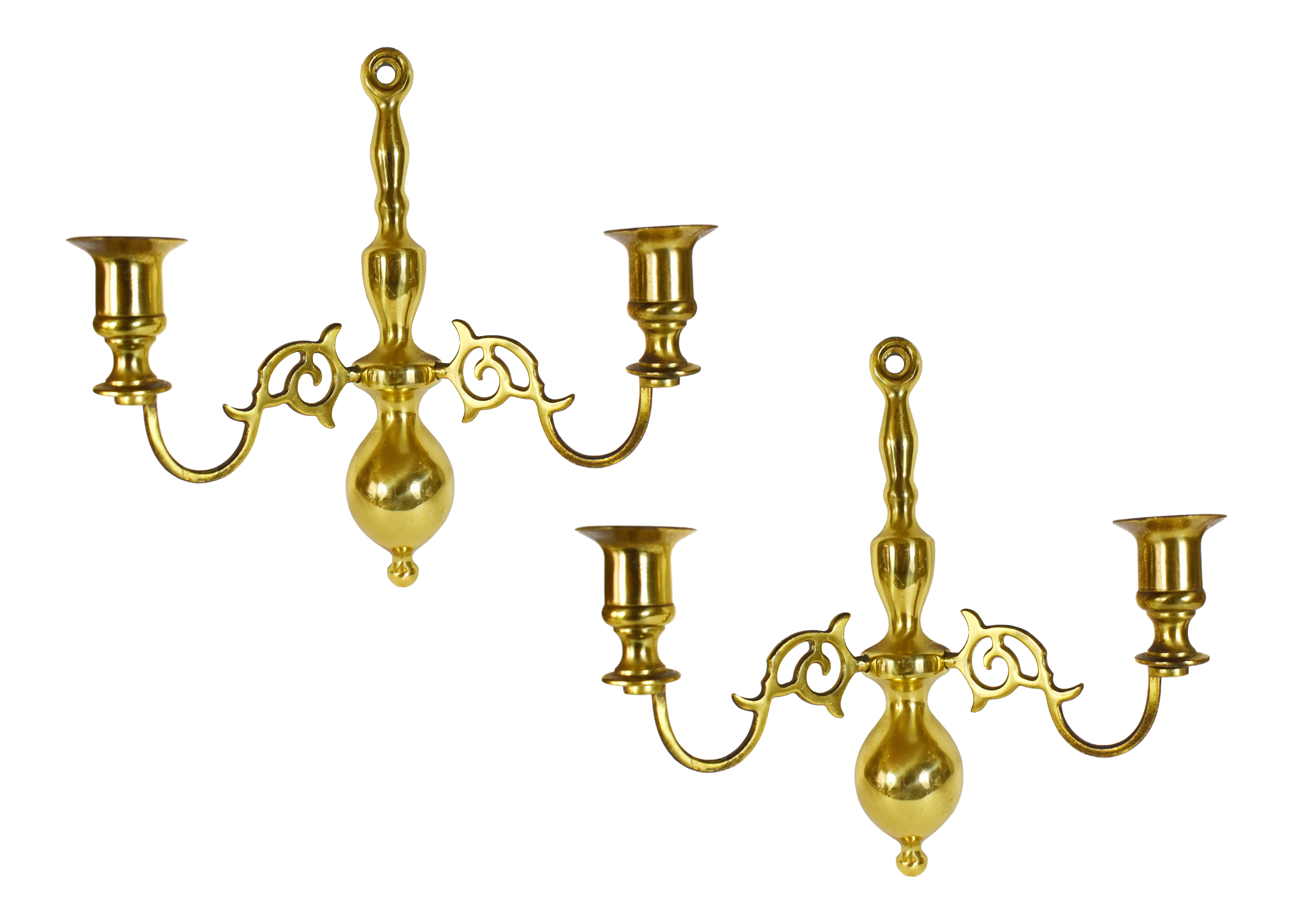 Original Victorian Solid Brass Wall Mounted Sconces Double Candle