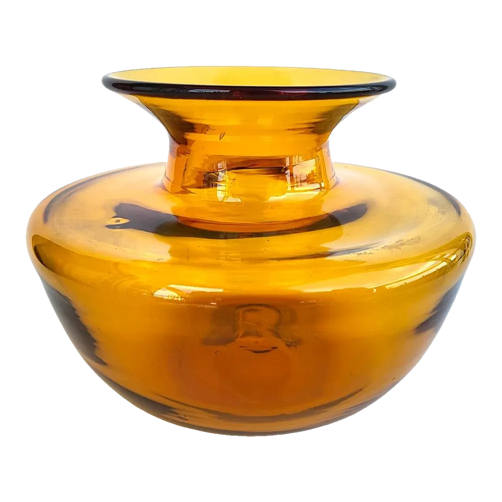 !960s Blenko Amber Glass Spittoon Vase, Designed by Joel Myers Chairish