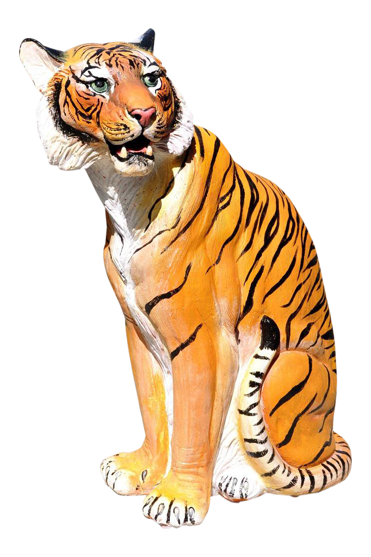 Large 37" Tall HandPainted Continental Terracotta Seated Tiger Garden