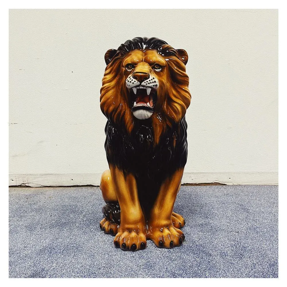 Lion Statue in Ceramic by Ceramiche Boxer | Chairish