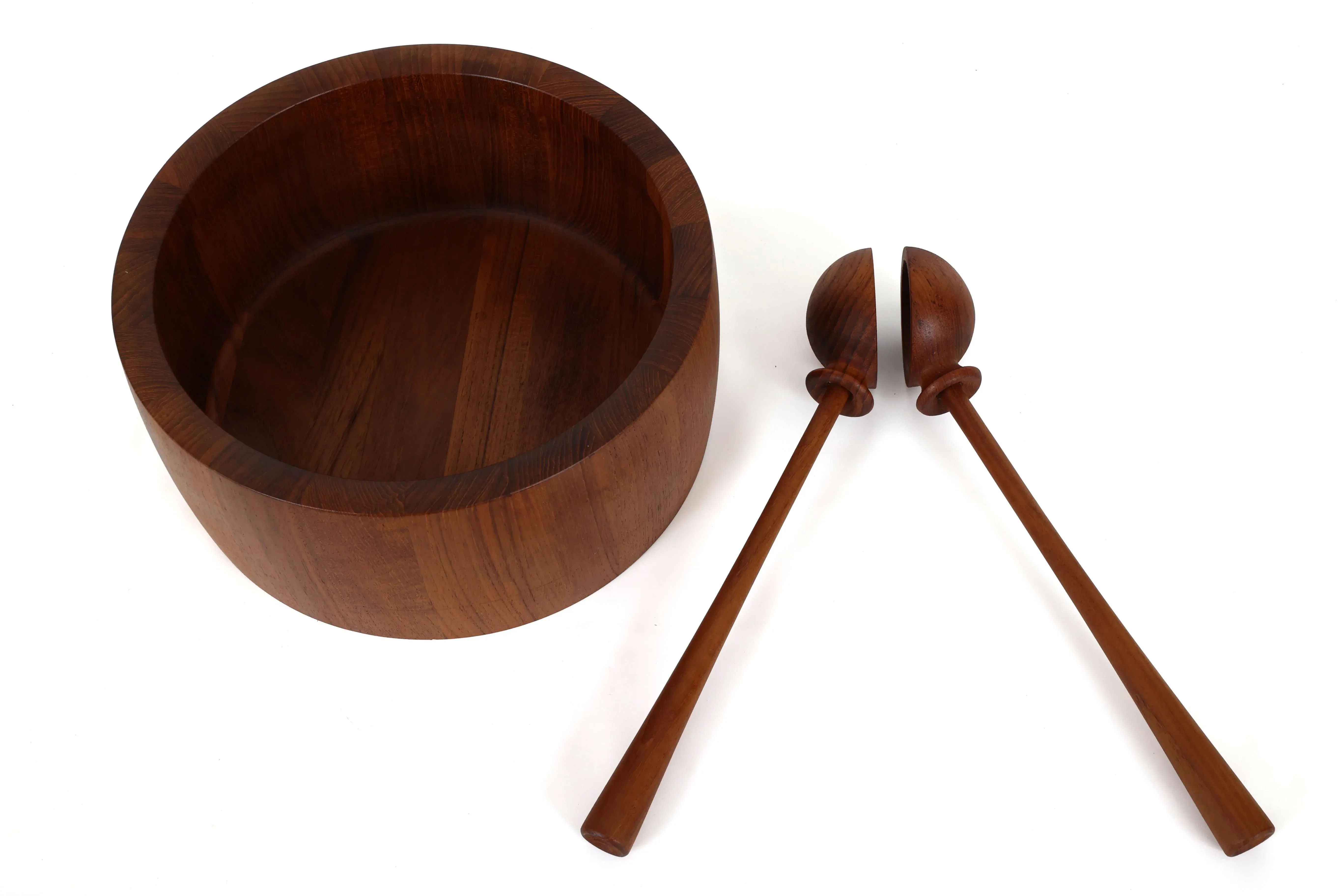 Richard Nissen Danish Modern Staved Teak Salad Bowl With Servers