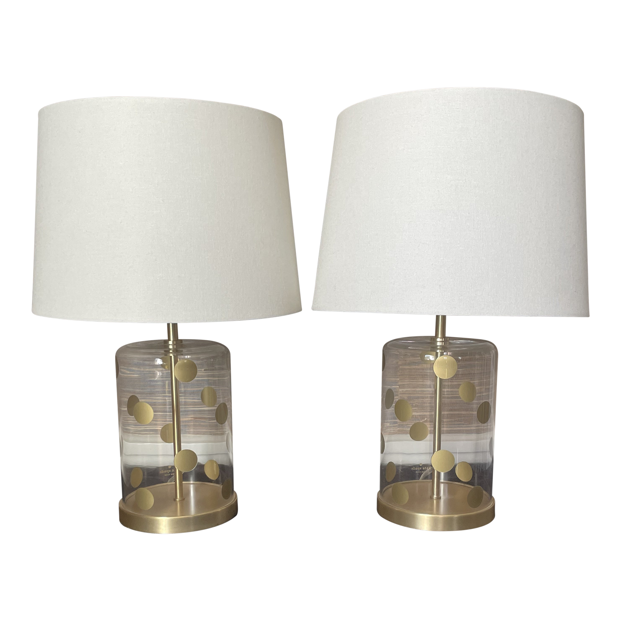 Kate Spade Glass and Gold Polka Dot Table Lamps - a Pair | Chairish