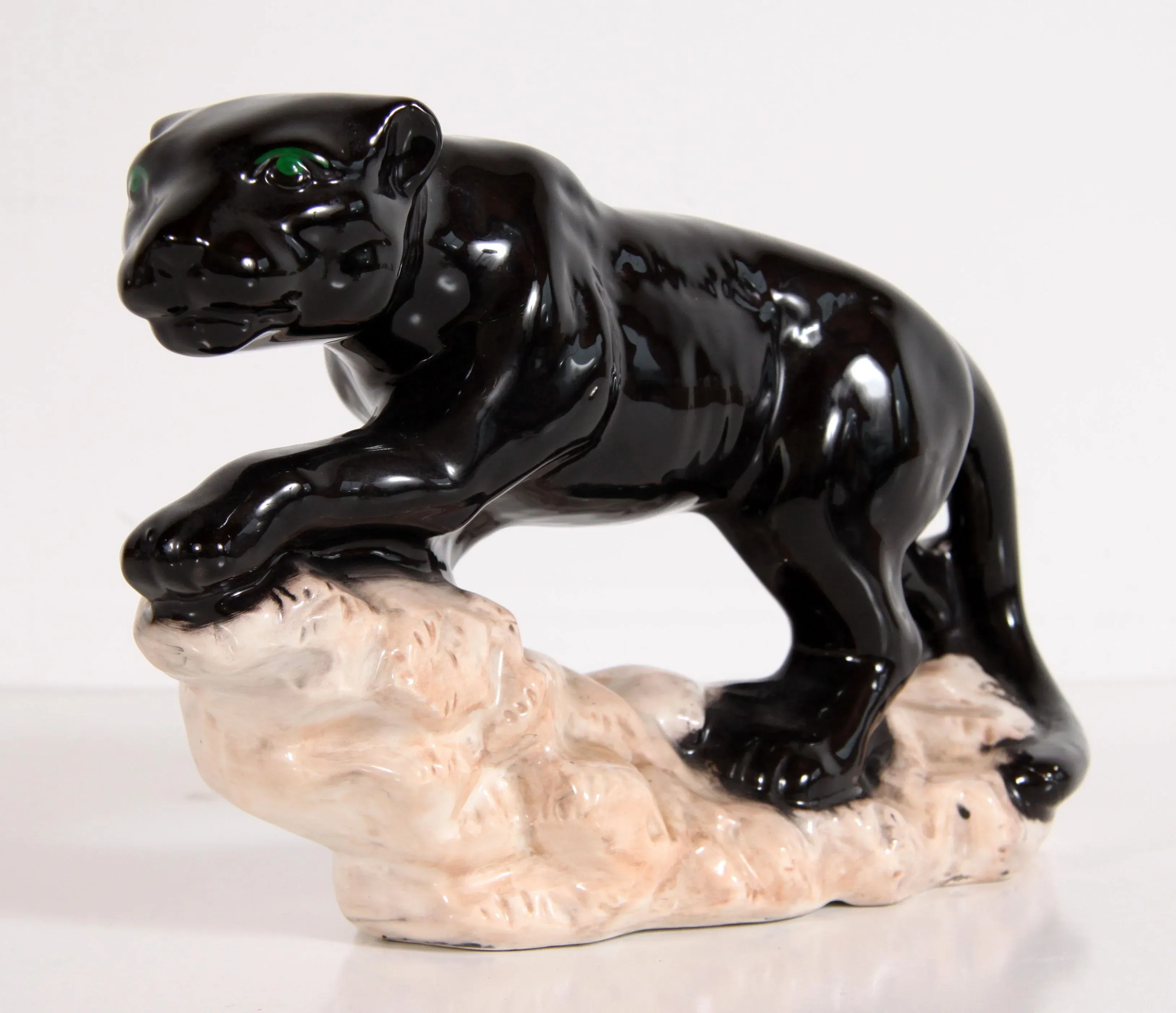 Vintage black panther ブラックパンサー　セラミック　置物 Mid Century Modern Ceramic Black Panther With Rhinestone
