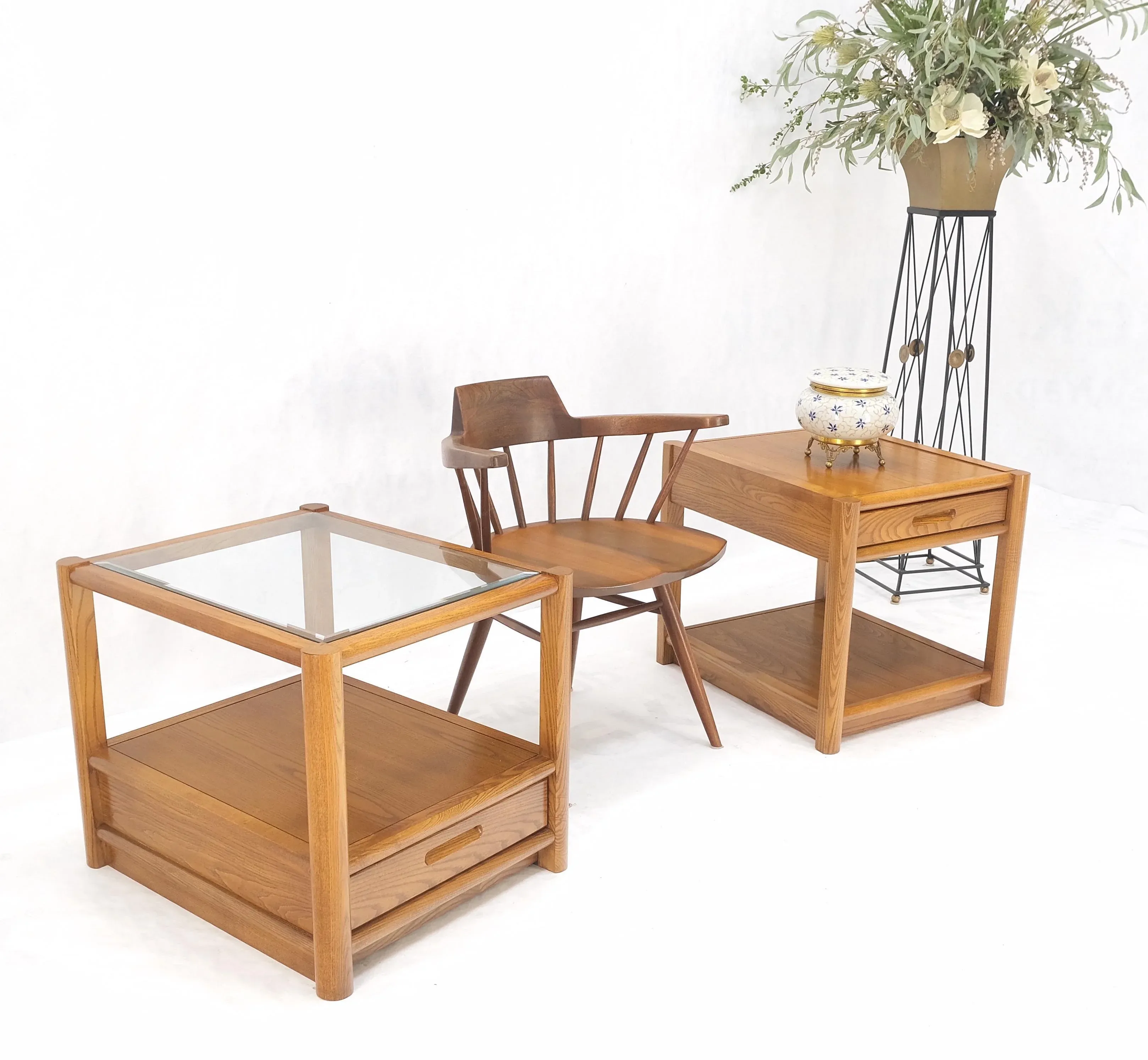 Quality Glass Top One Drawer Side End Tables Nightstands Thomasville - A Pair main image 1