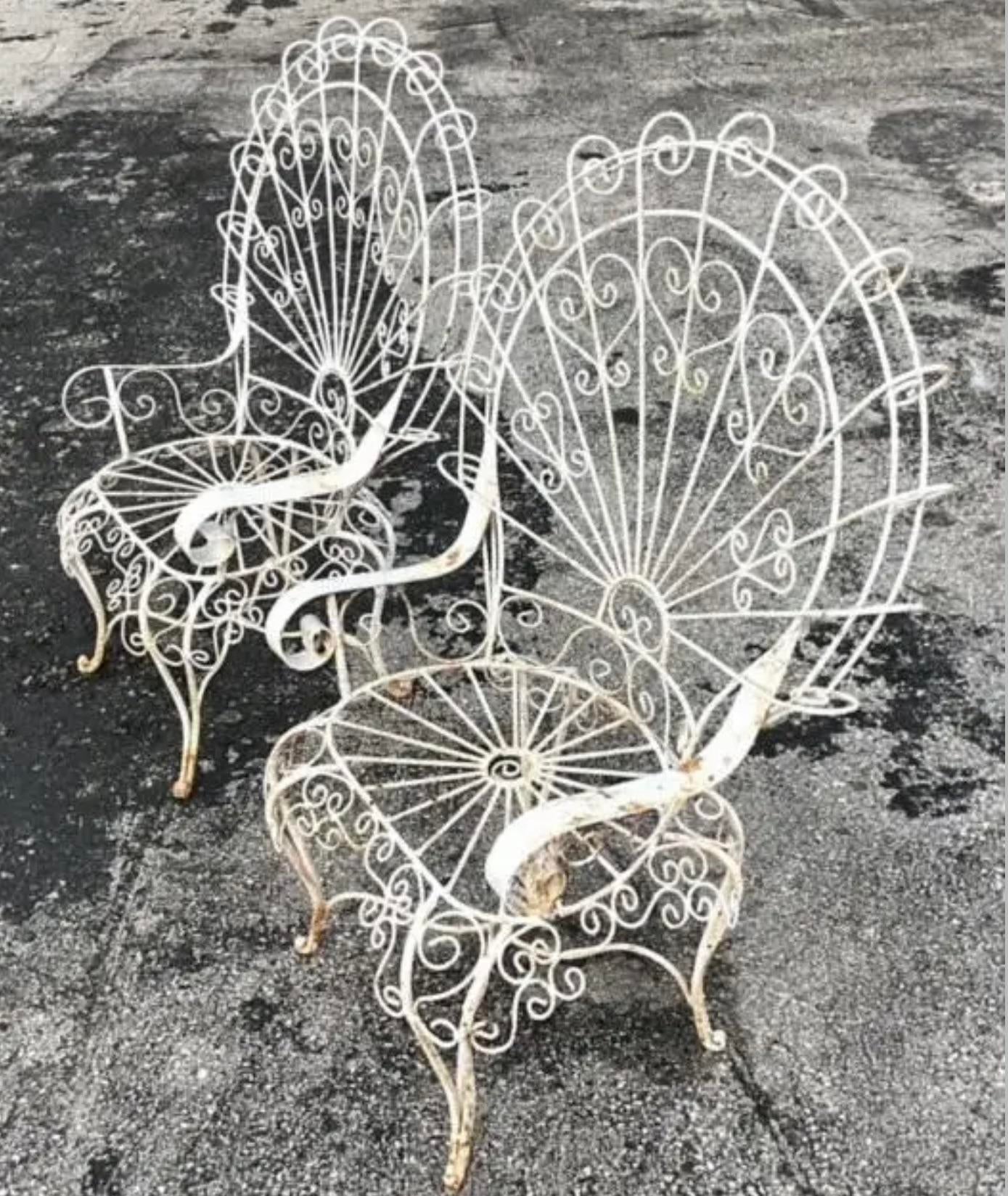 Vintage Boho Wrought Iron Peacock Chairs After Salterini Set of