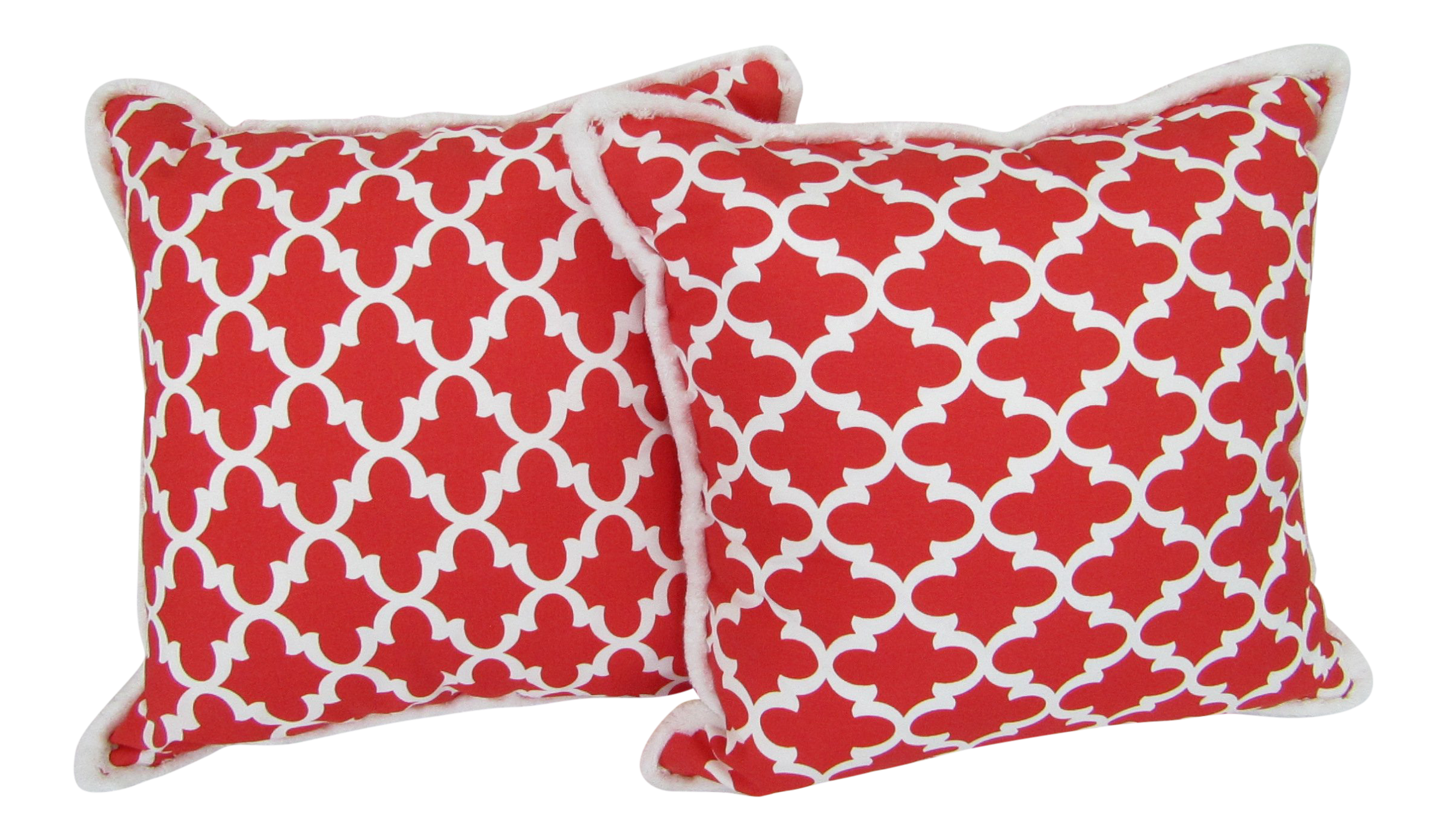 Red White Moroccan Print Pillows With Fringe A Pair Chairish