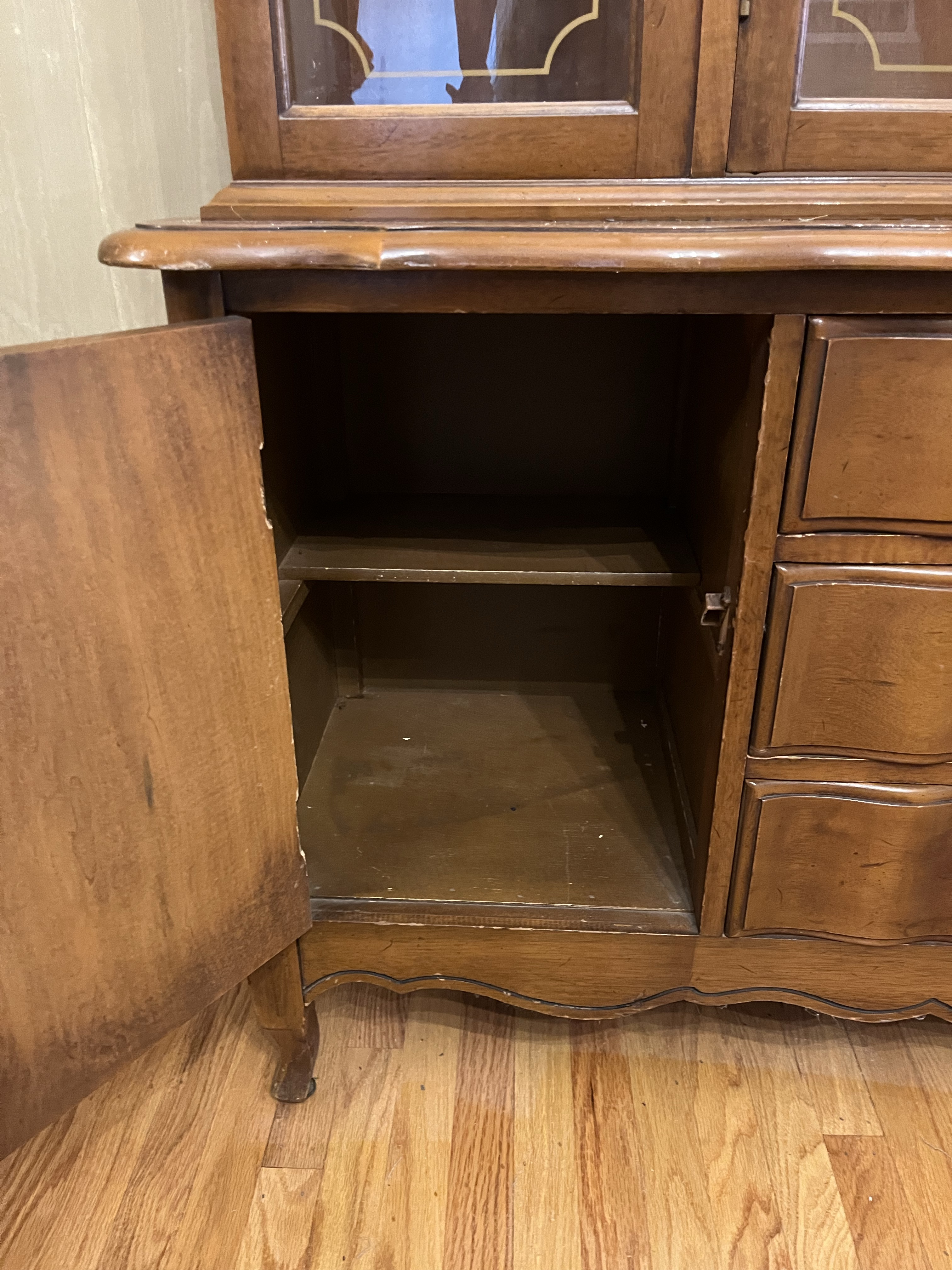 1960s French Provincial China Cabinet Vintage 60's Glass Doors