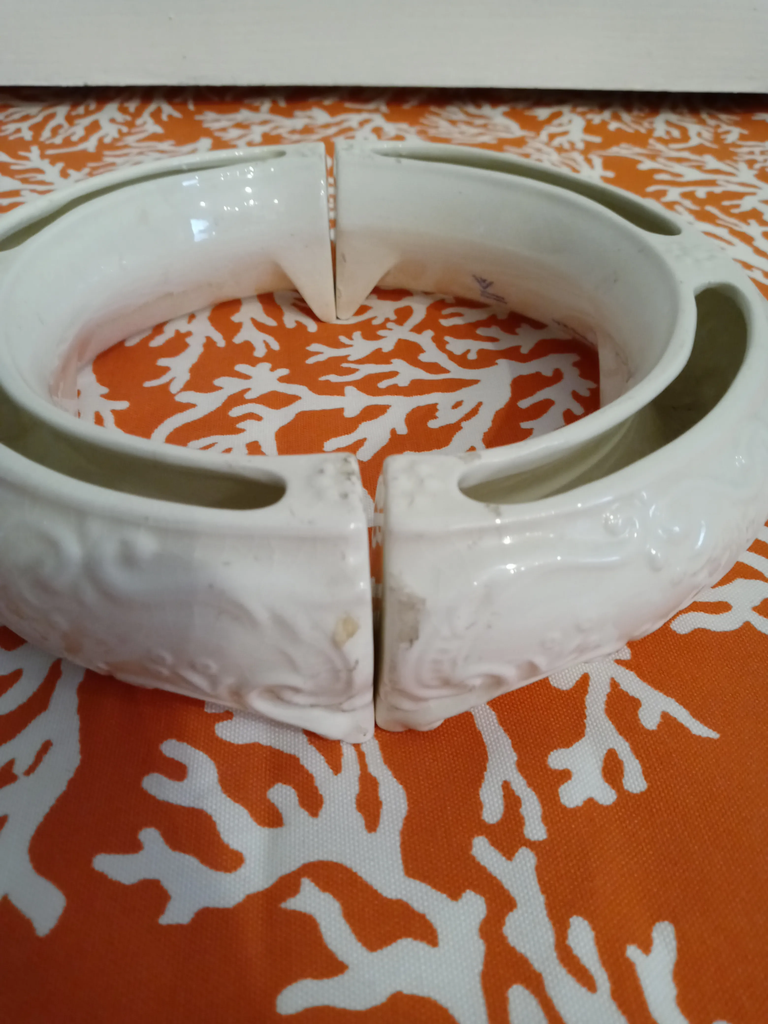 Vintage German Ceramic White Round Tulipiere Vase Vessel Floral Container