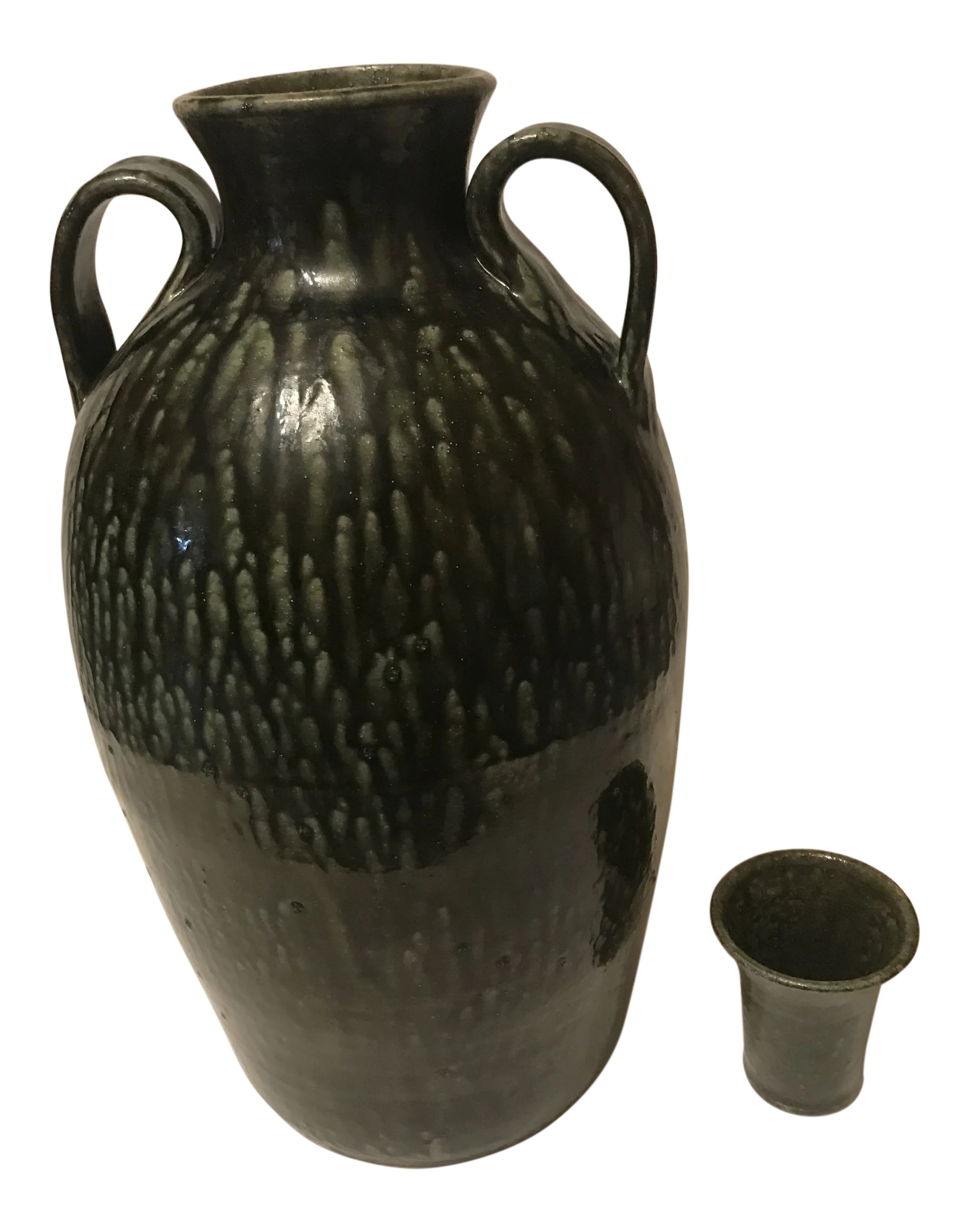 Large Alkaline Glaze Jug With Noggin Cup. Signed Sid Luck 2002