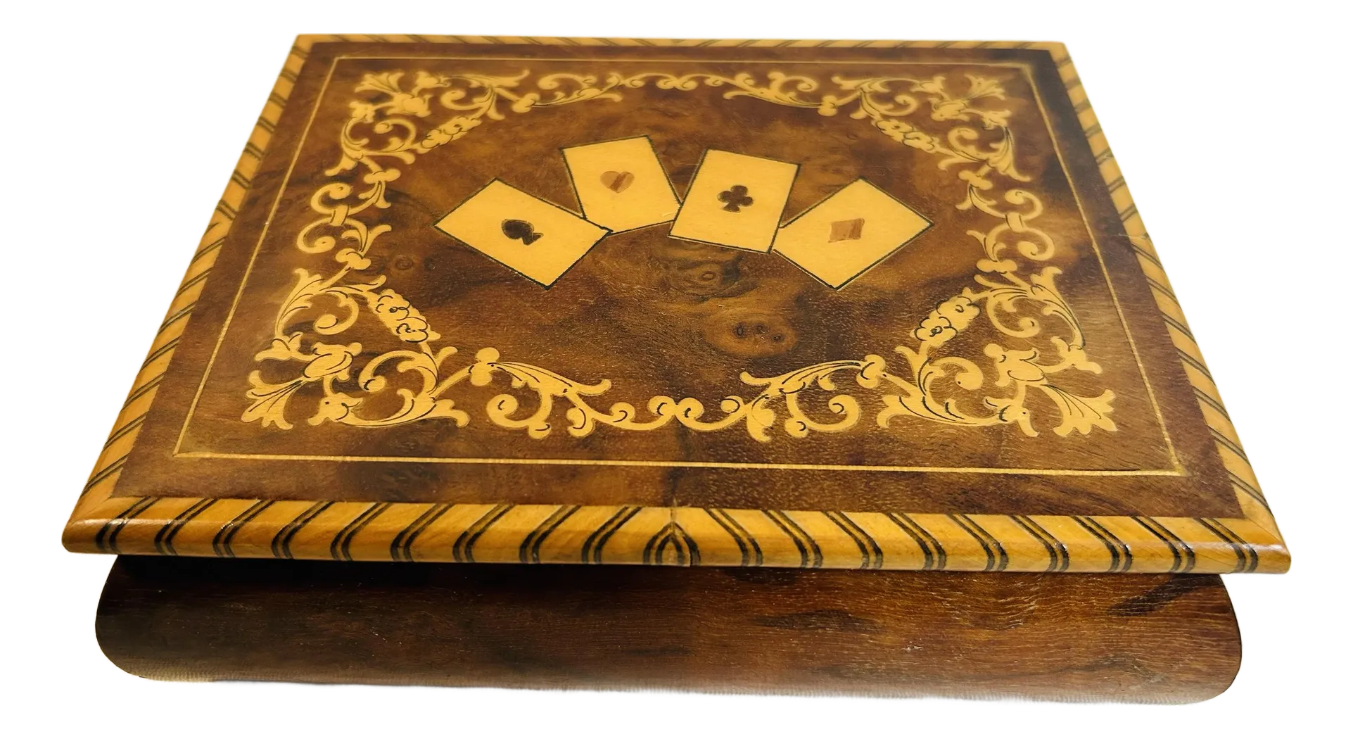 Vintage 1960's Italian Inlaid Wood Card Box | Chairish