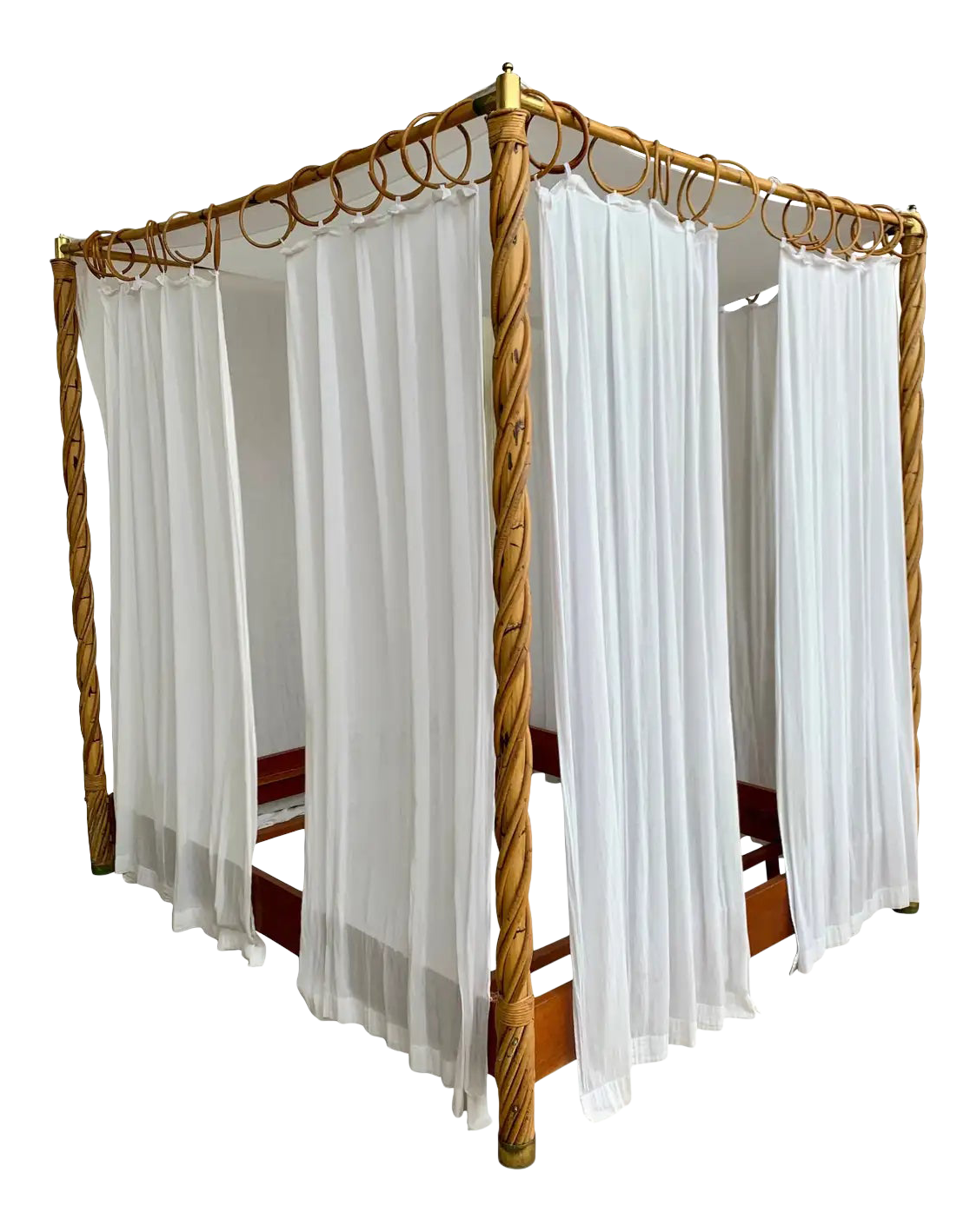 Mid Century Bamboo Canopy Four Poster Bed With Curtains or Outdoor