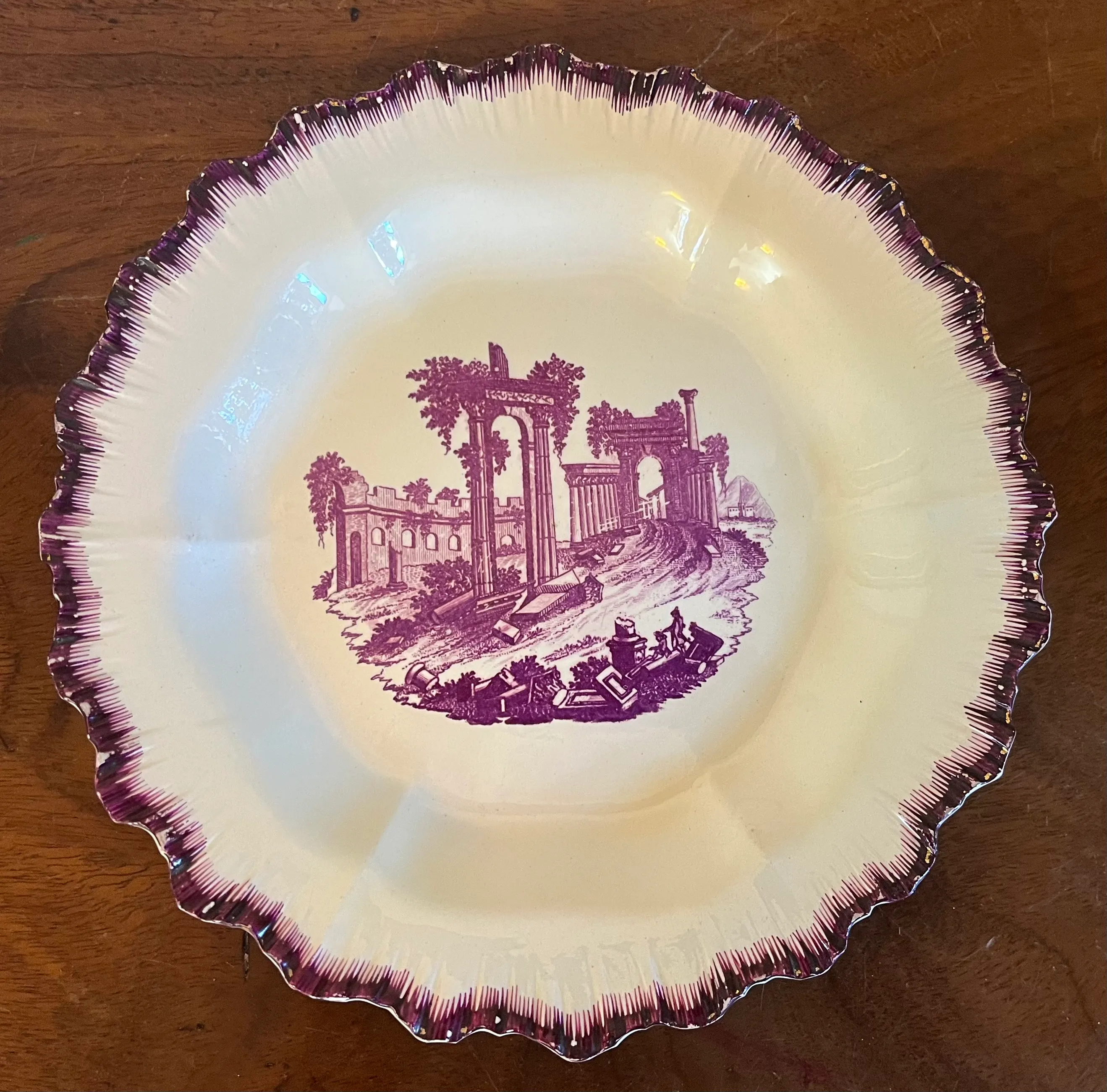 Antique 18th Century Wedgwood Puce Creamware Plate Decorated With