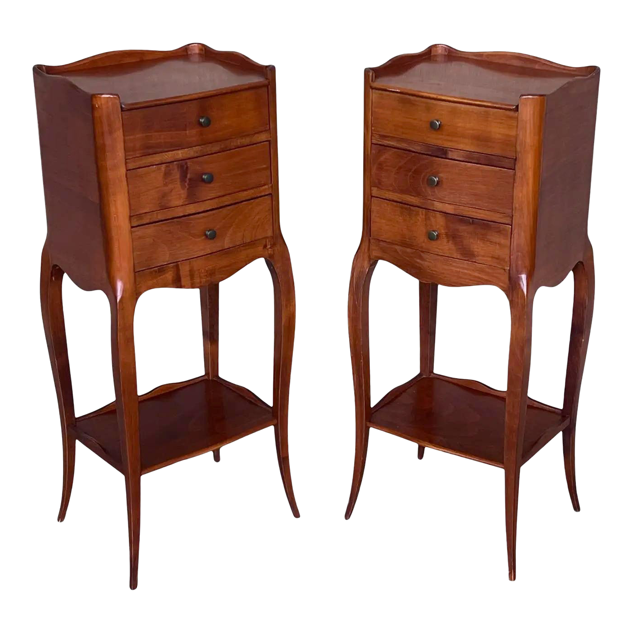 Pair of French Walnut Narrow Bedside Tables With Three Drawers Chairish