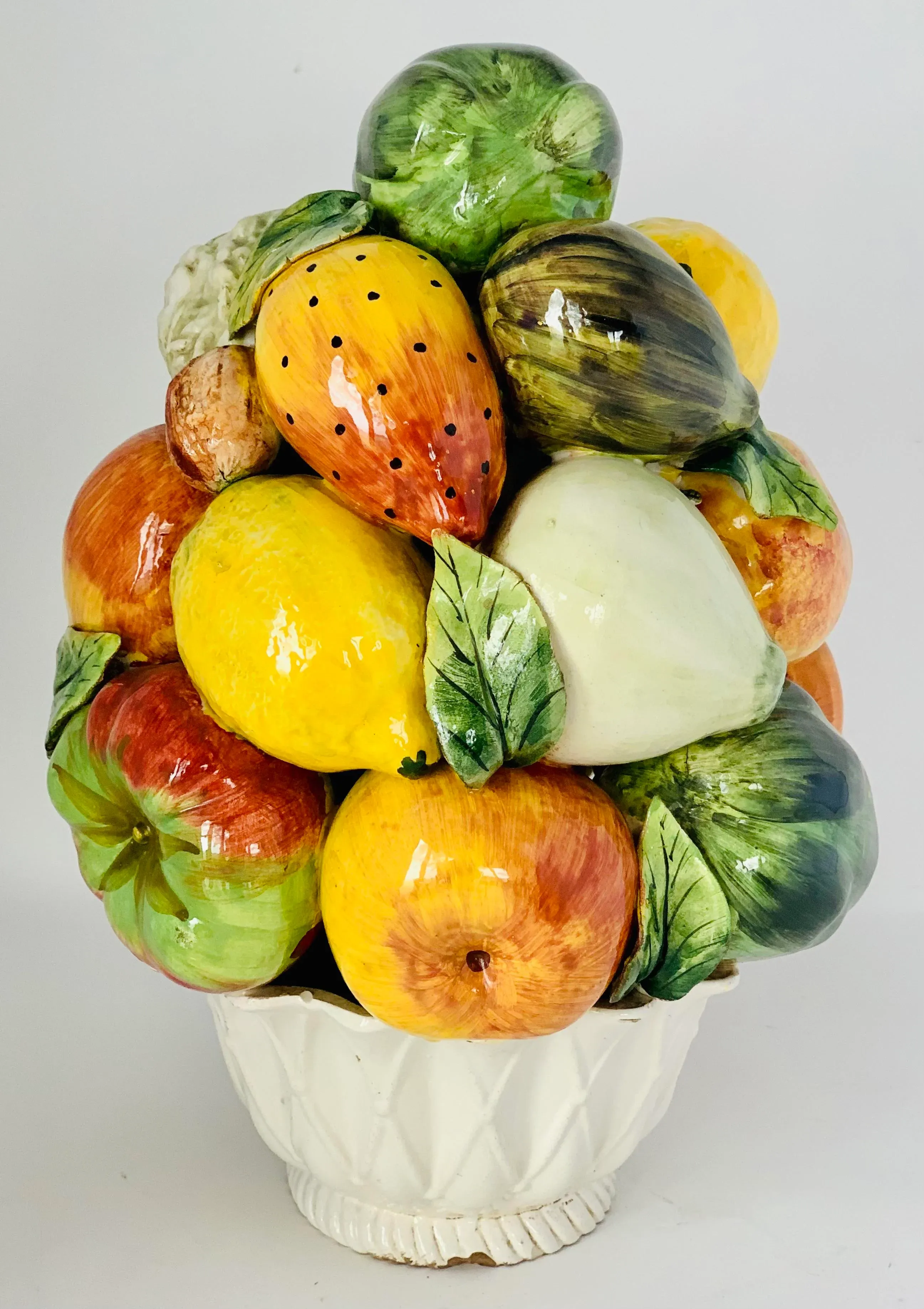 ★Vtg★Fruit Bowl Mid-Century Vintage Italian Ceramic Glazed Fruit Topiary
