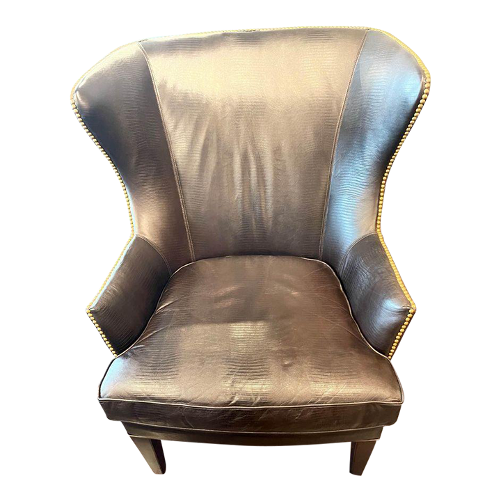 Sherrill Furniture Nailhead Embossed Leather Wingback Chair Chairish