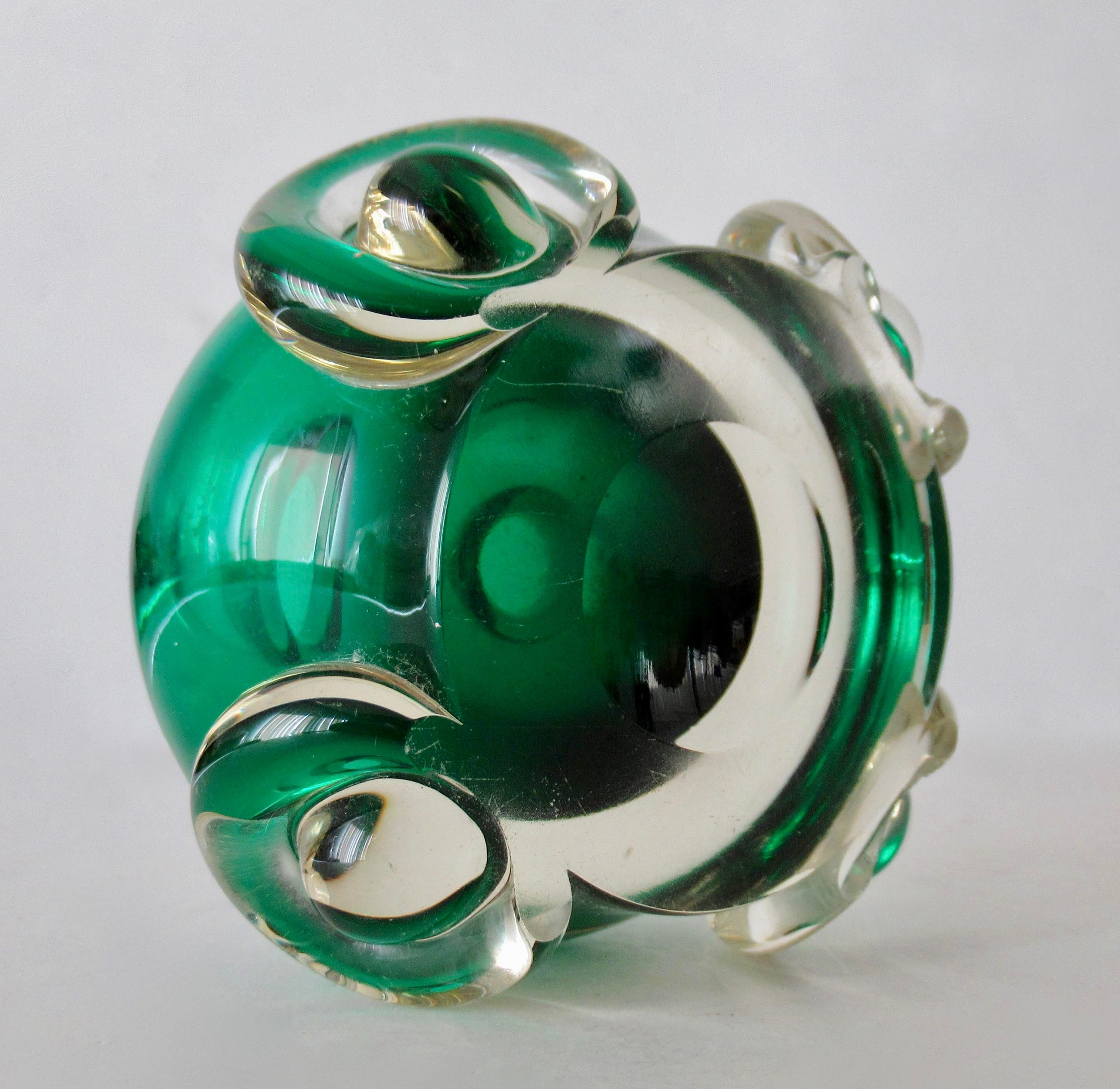 C .1970\'s Italian Hand-Blown Murano Bud Vase Emerald Green With Clear Outer