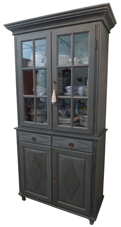 Gustavian Tall China Cabinet - Dark Gray | Chairish