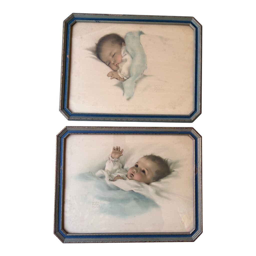 Set of Two Antique 1920s Bessie Pease Gutmann Baby Prints in 
