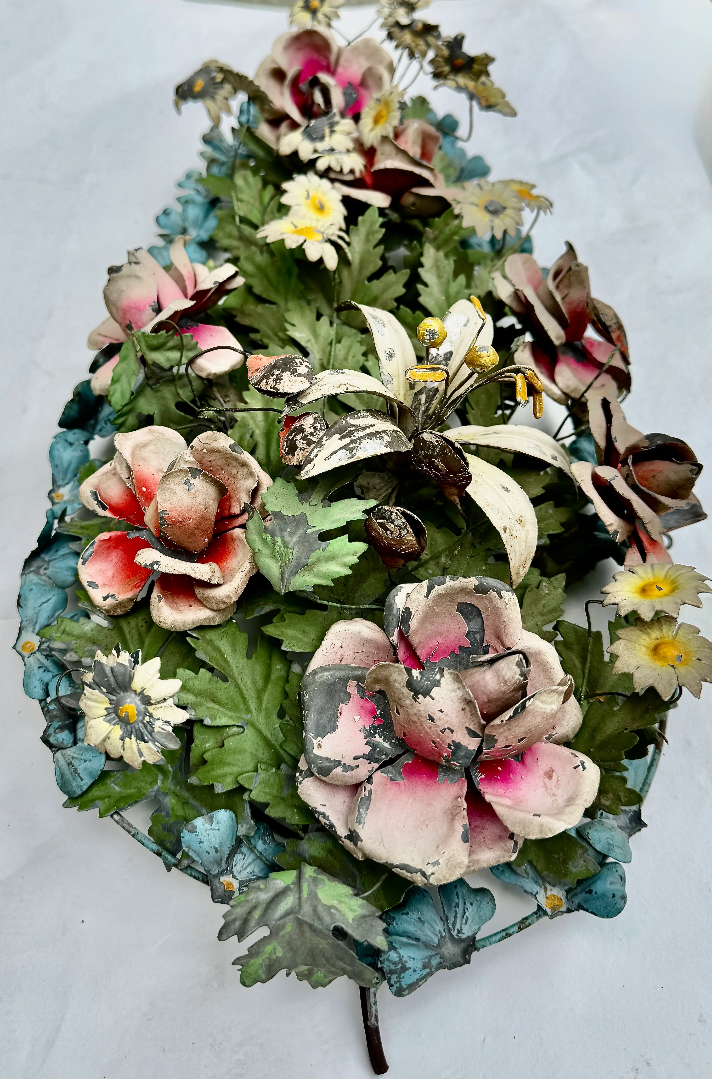 Italian Tole Floral Wall Sculptures, Pair, Circa 1950