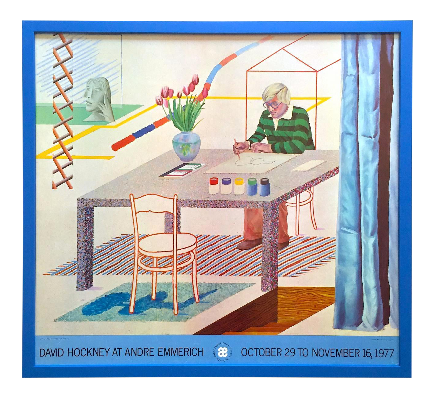 David Hockney Vintage 1977 Lithograph Print Framed Pop Art