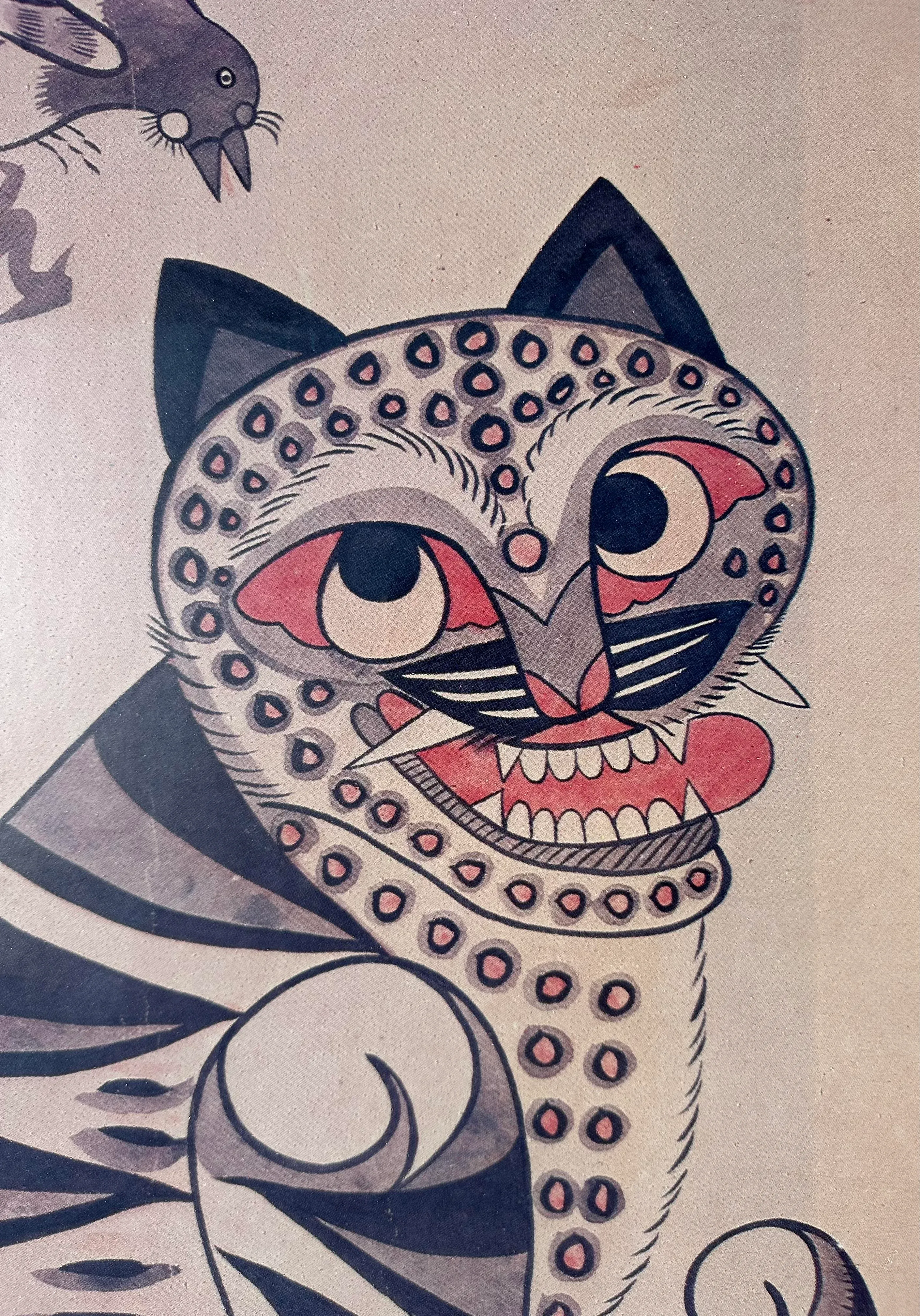 ソウルミュージシャンのグラフィックアート 1980s Rare Vintage Korean Folk Art Good Luck Tiger Zo Zayong