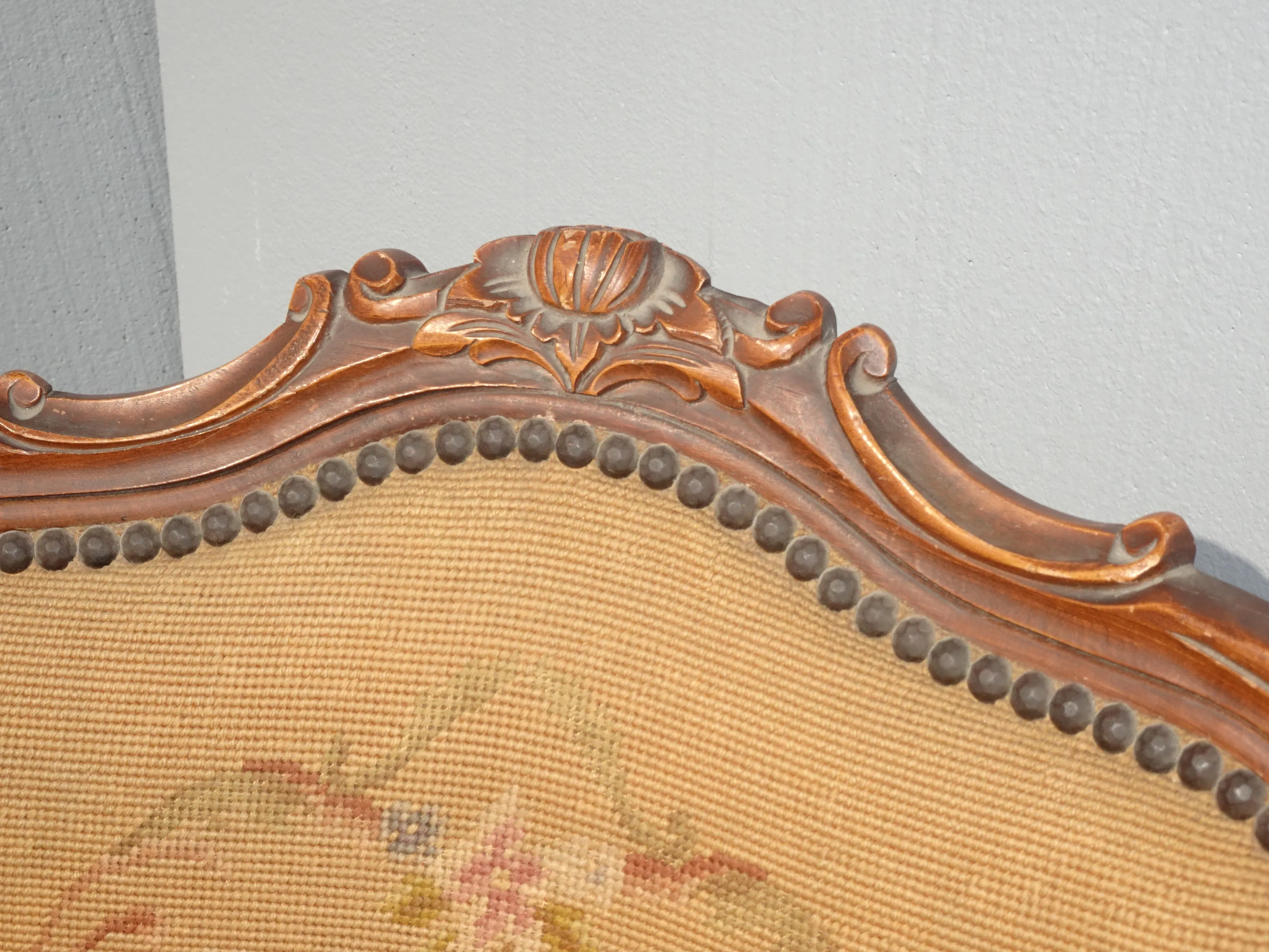 Vintage French Country Rococo Louis XVly Carved Needlepoint Chair Asis