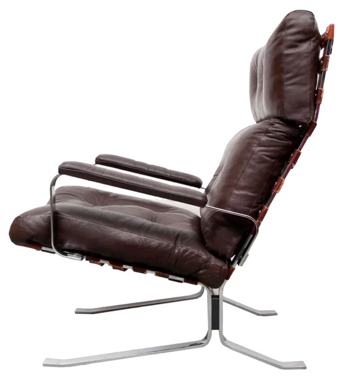 Flat Steel and Leather Lounge Chair, 1970s Chairish