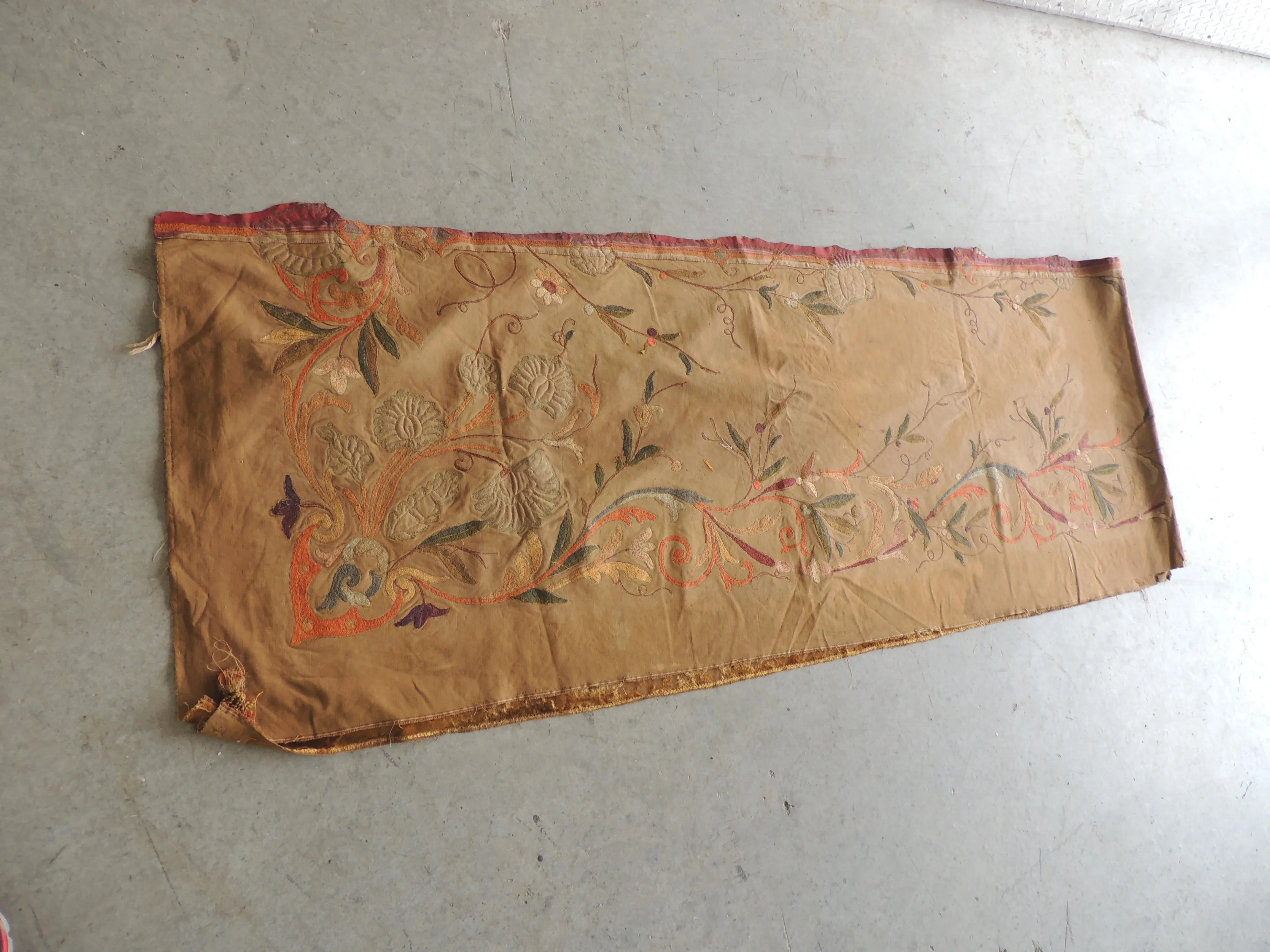 19th C. Arts and Crafts Style Embroidered Silk Velvet Portiere