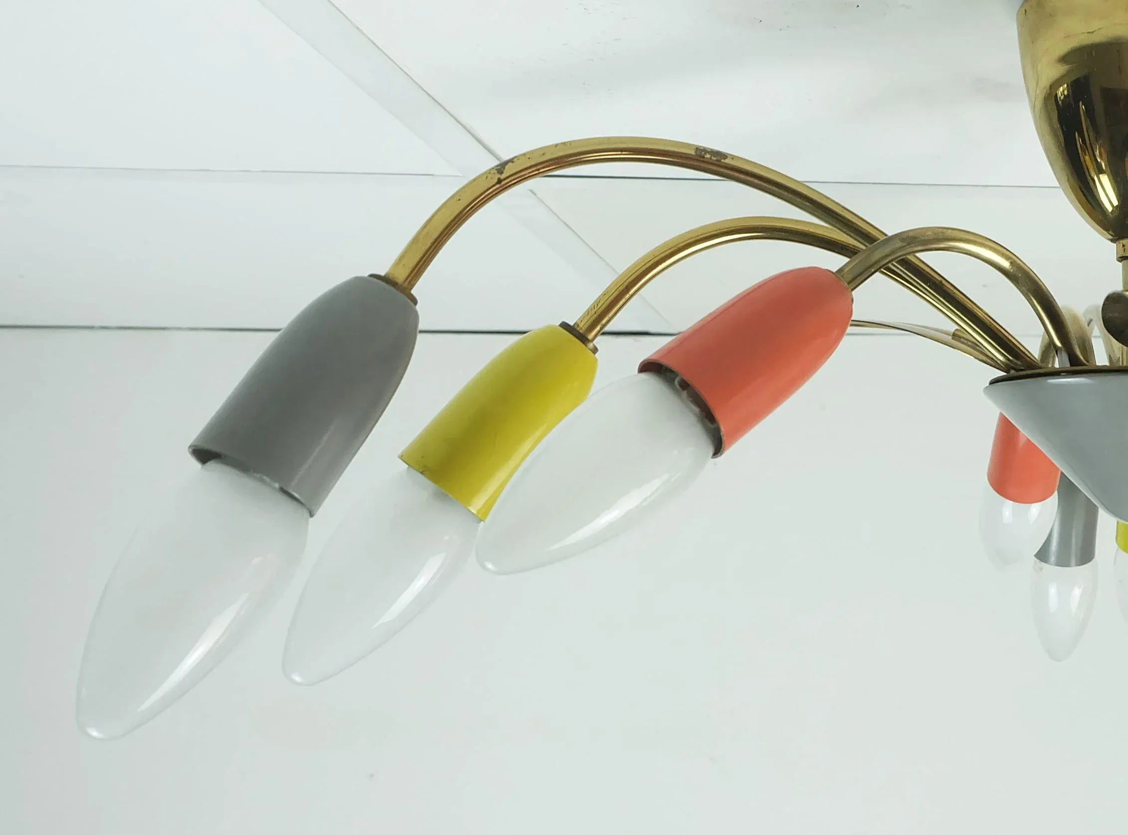 Mid-Century Sputnik Spider 9-Light Ceiling Lamp in Brass and Metal from Stilnovo, 1950s