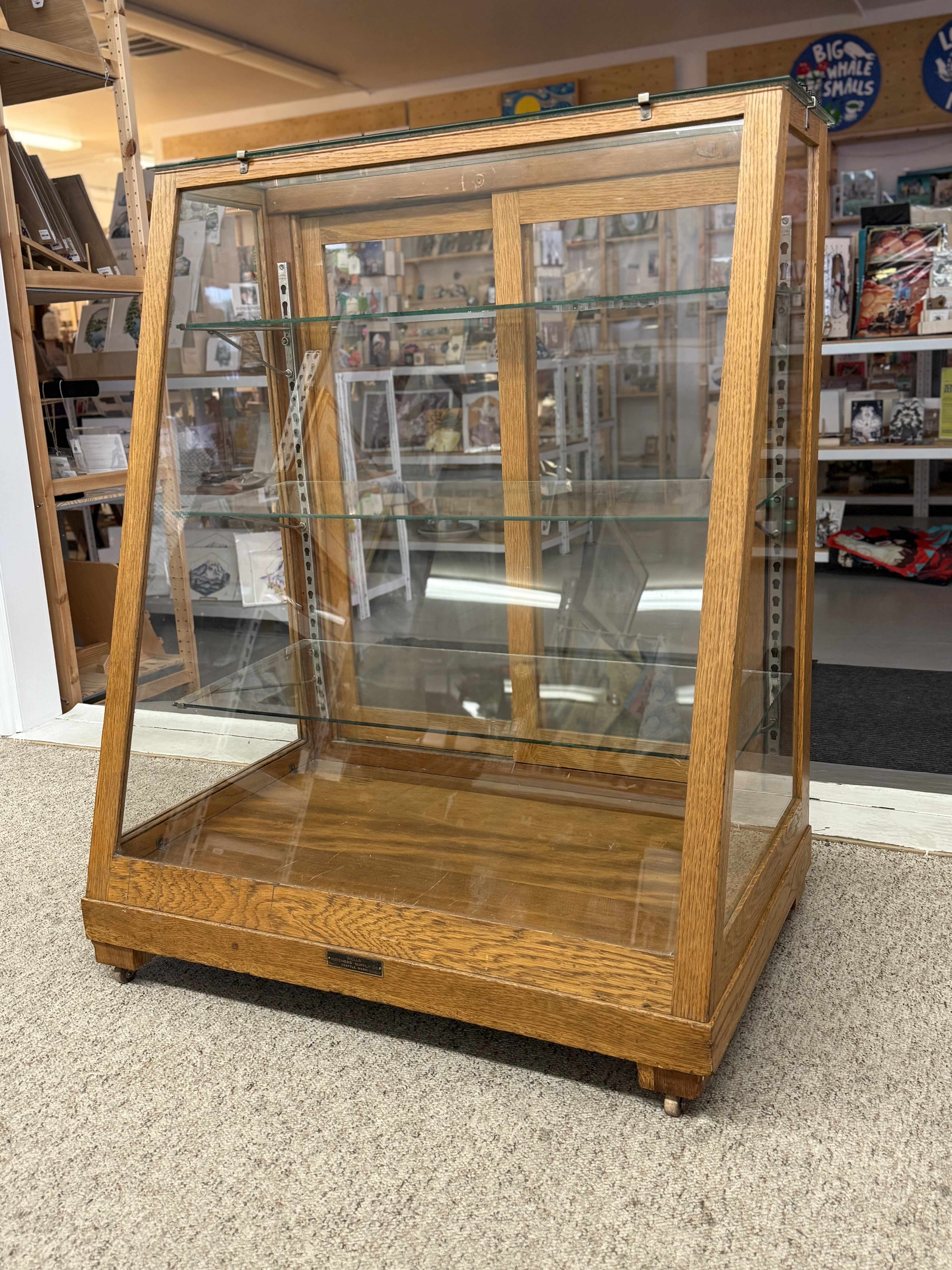 Antique Retail Oak Display Cabinet From Wells Butchers' Supply Co