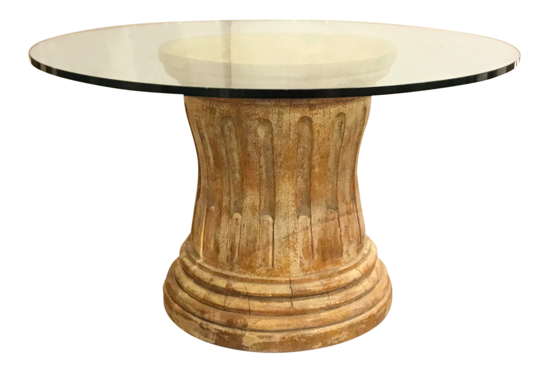 Rustic Modern Round Distressed Column Pedestal Foyer Dining Table