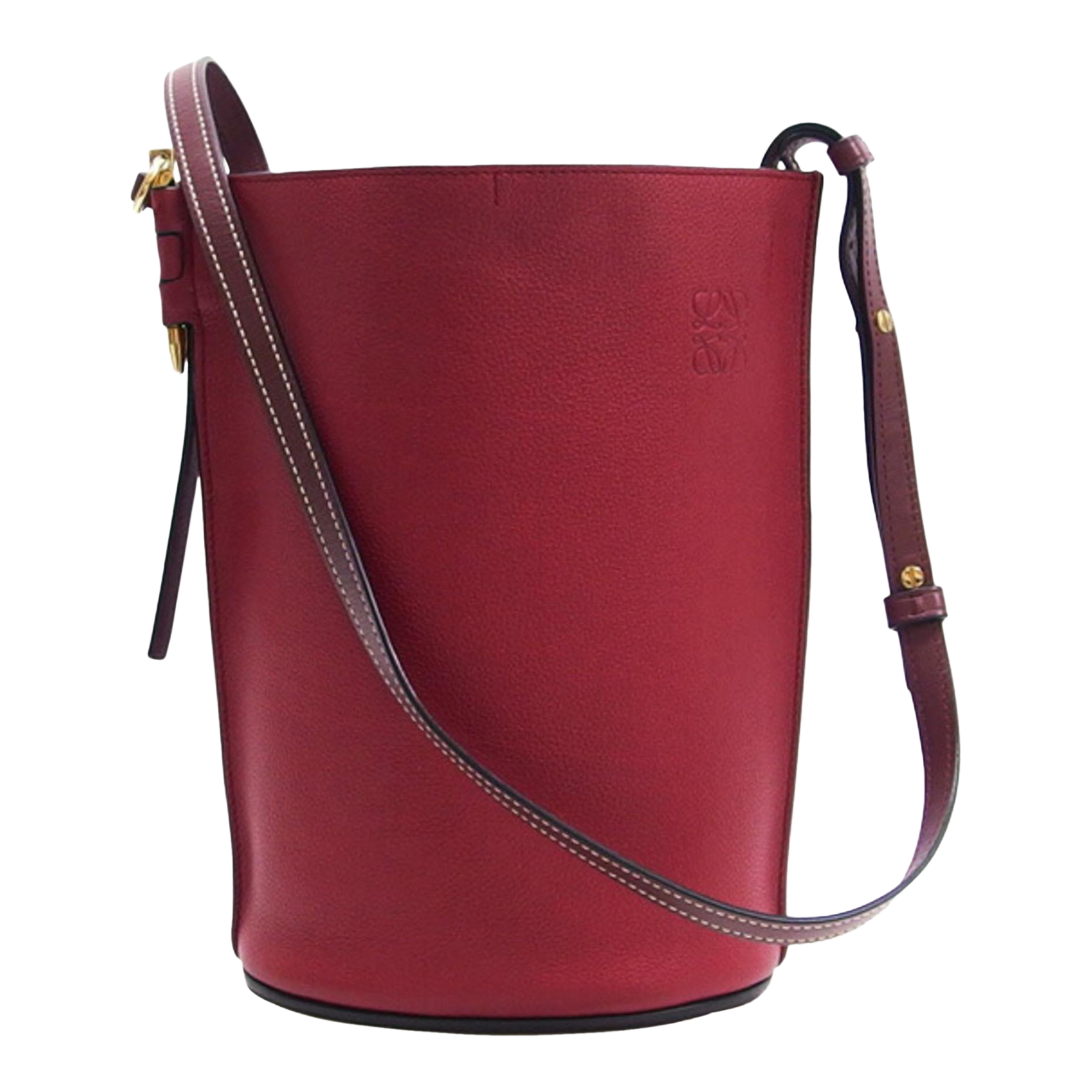 Loewe Gate Bucket Shoulder Bag Leather Red Bordeaux Anagram