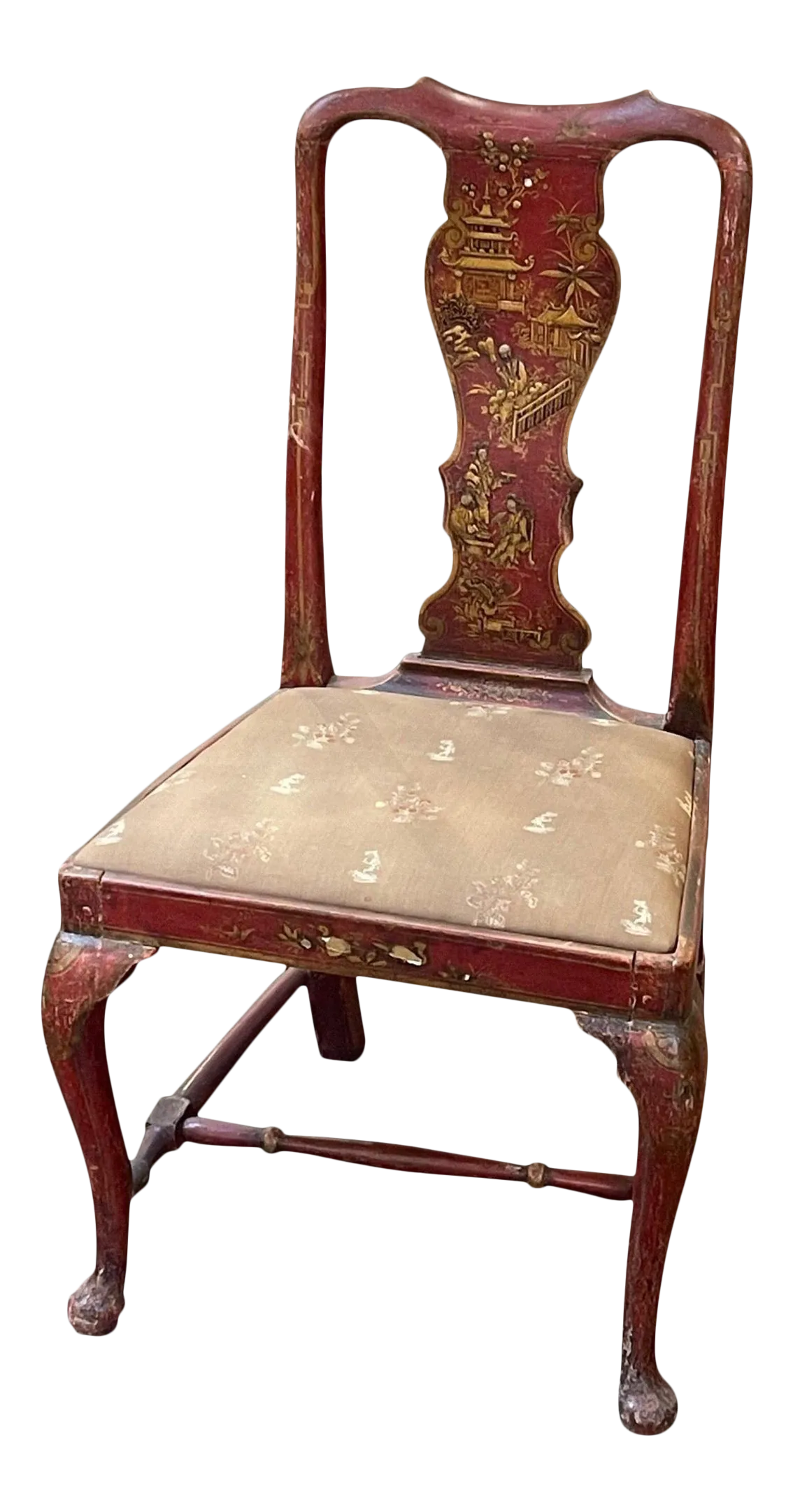 19th Century English Queen Anne Red Lacquered Chinoiserie Side