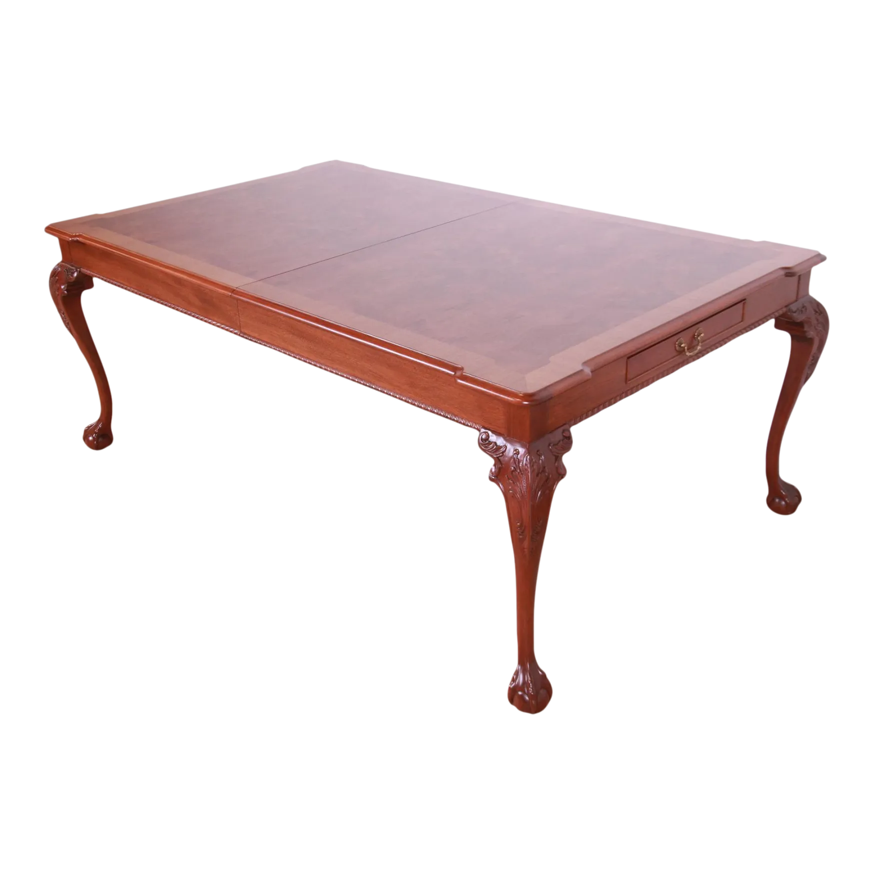 Henredon Chippendale Banded Mahogany and Burl Wood Extension Dining