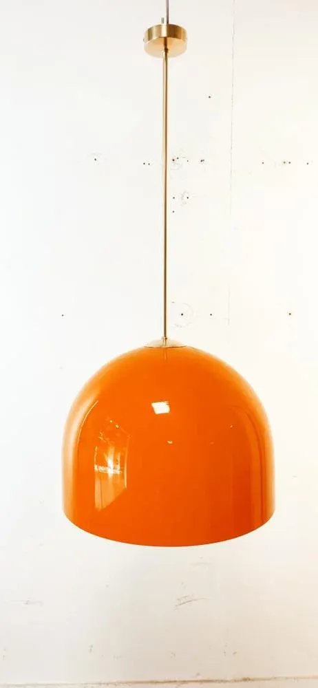 Orange Dome Ceiling Light with Brass Rod