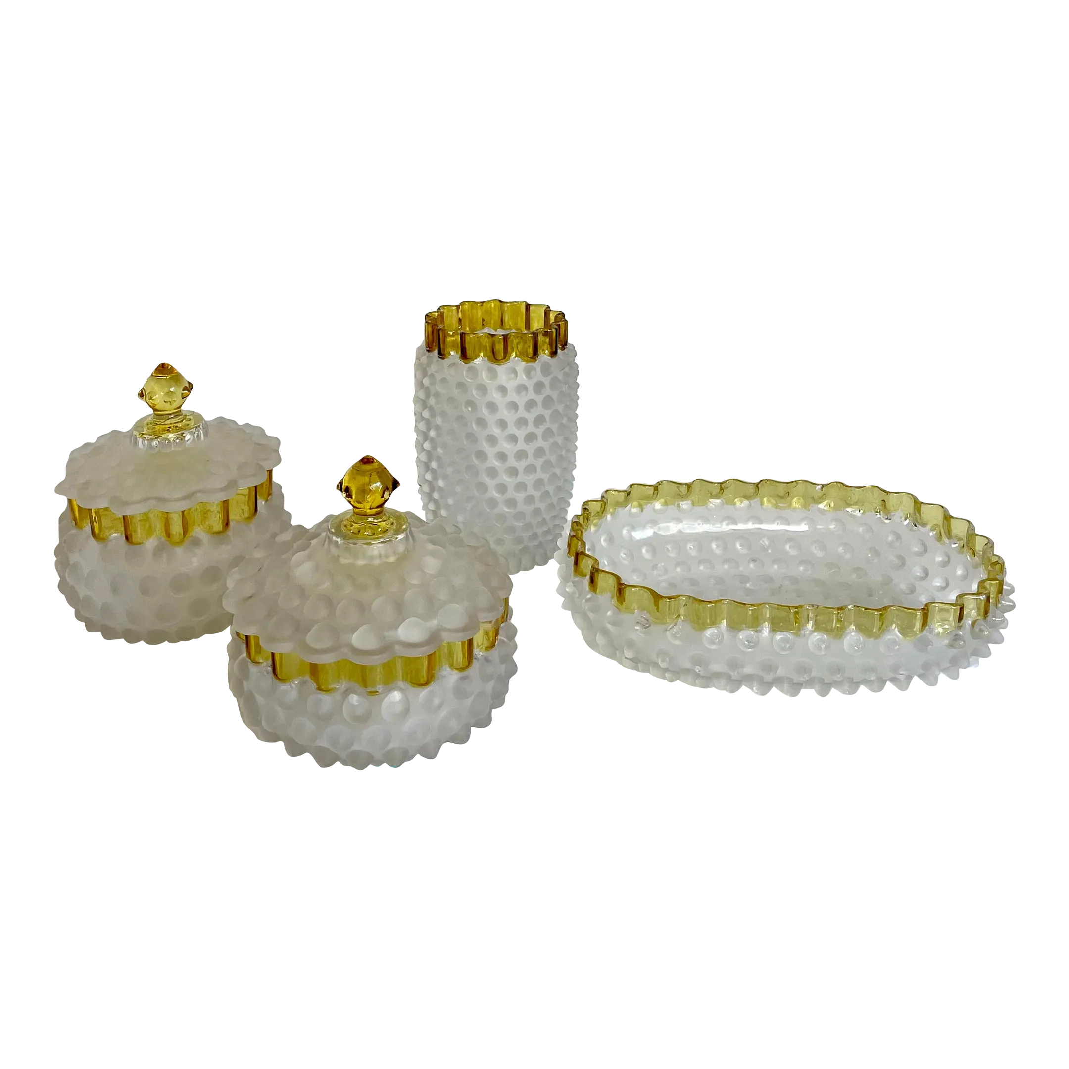 Antique Hobbs Brockunier Frances Ware Amber Glass Vanity Set Chairish