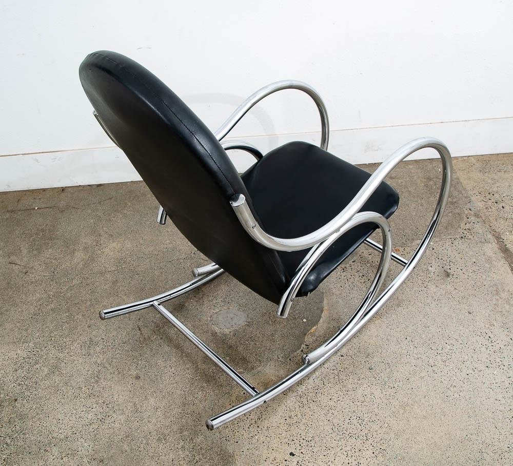 Mid Century Modern Rocking Chair Chrome Rocker Black Metal Silver Vintage 1960s