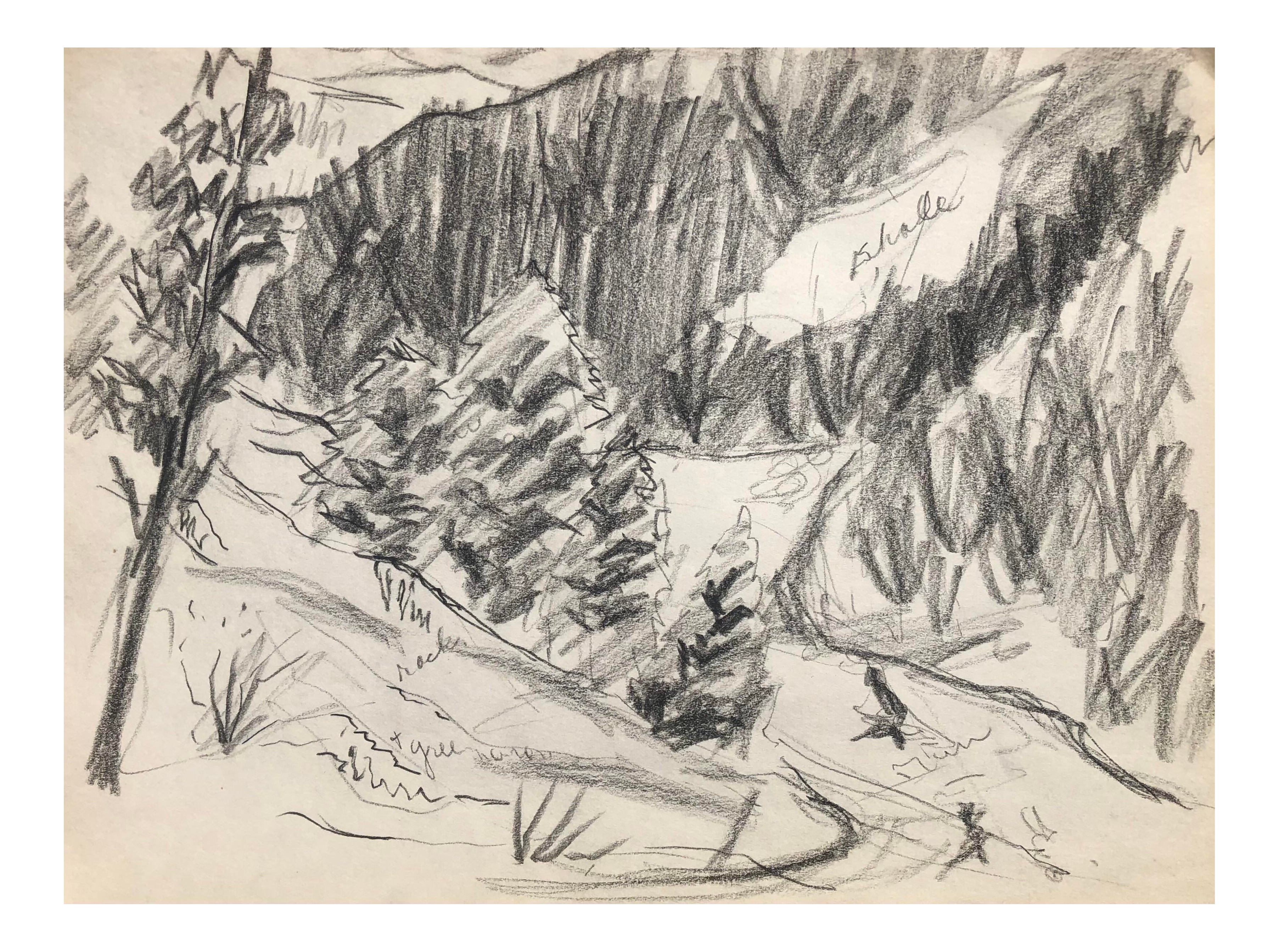 1950s Drawing Of A Snowy Mountain Chairish chairish