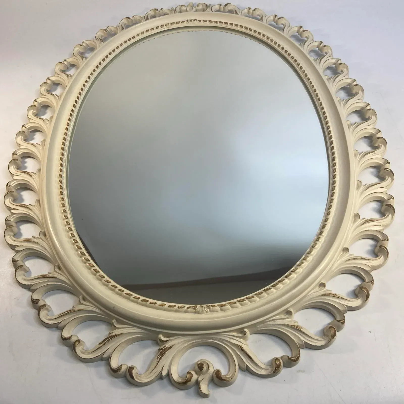 1964 Syroco Mirror White Oval Acrylic Gold Accent French