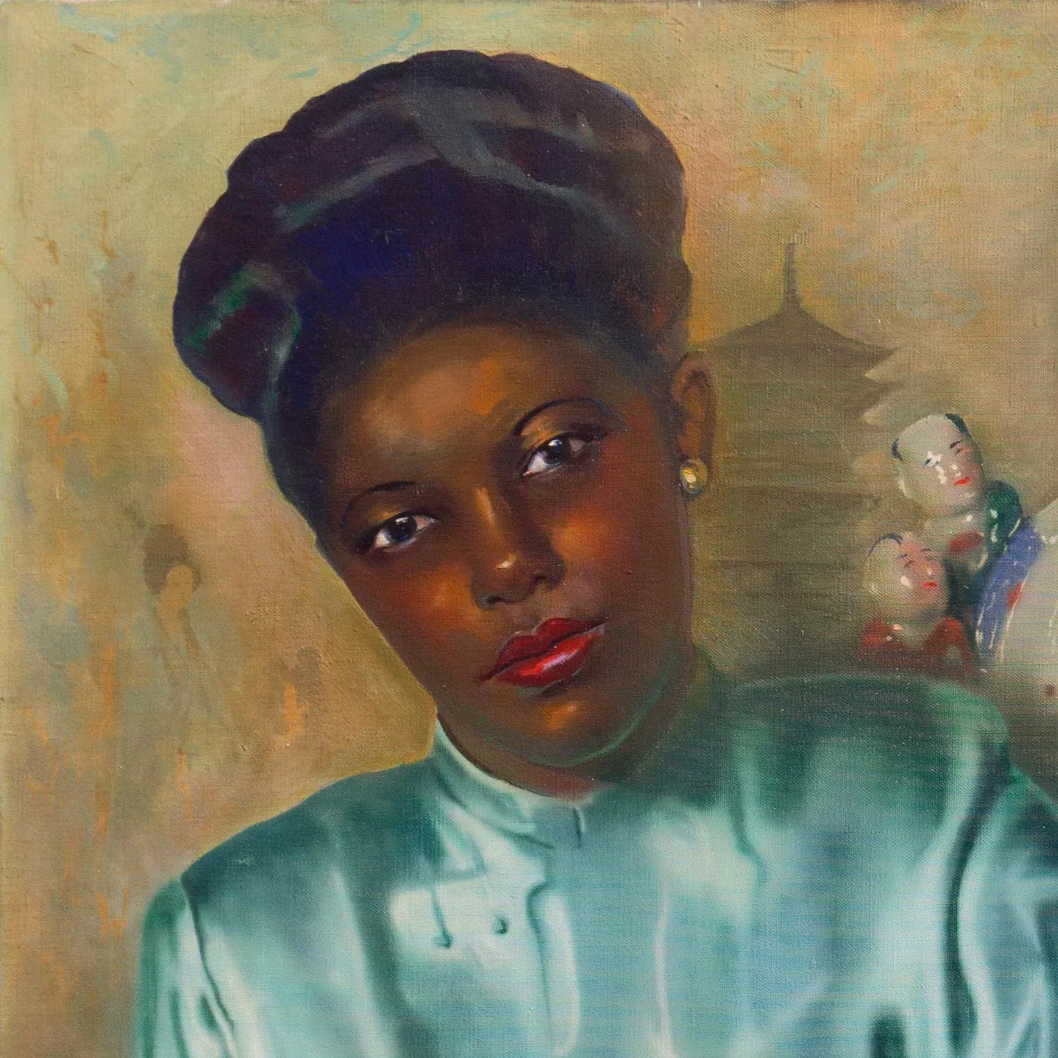 Young Woman' by Sanchez Palacio, 1950, Mid-Century Chinoiserie