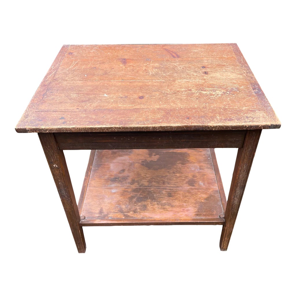 Vintage Two Tier Rustic Side Table | Chairish