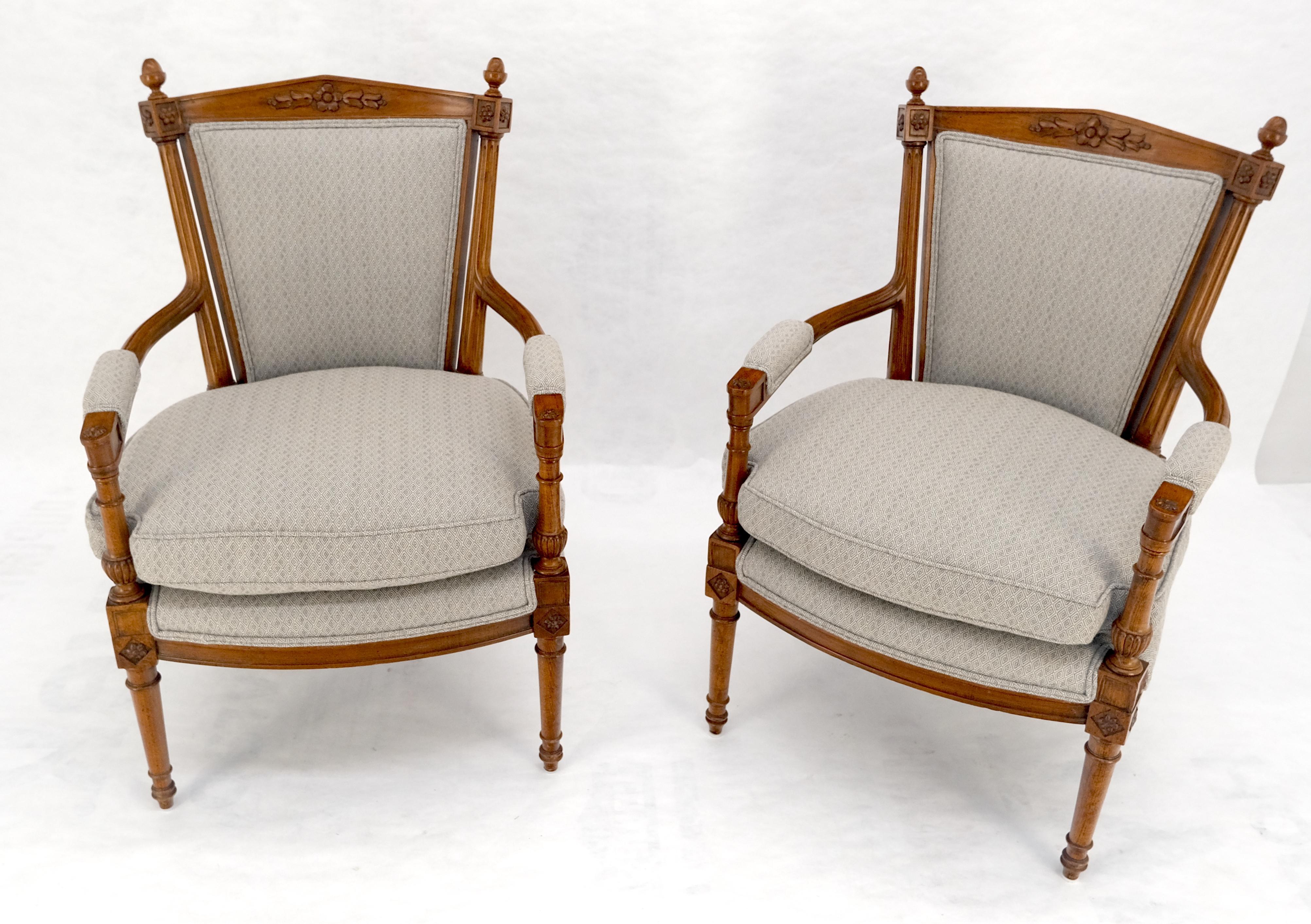 Pair of Directoire Style Acorn Finials Solid Cherry Open Arm Lounge Chairs MINT!