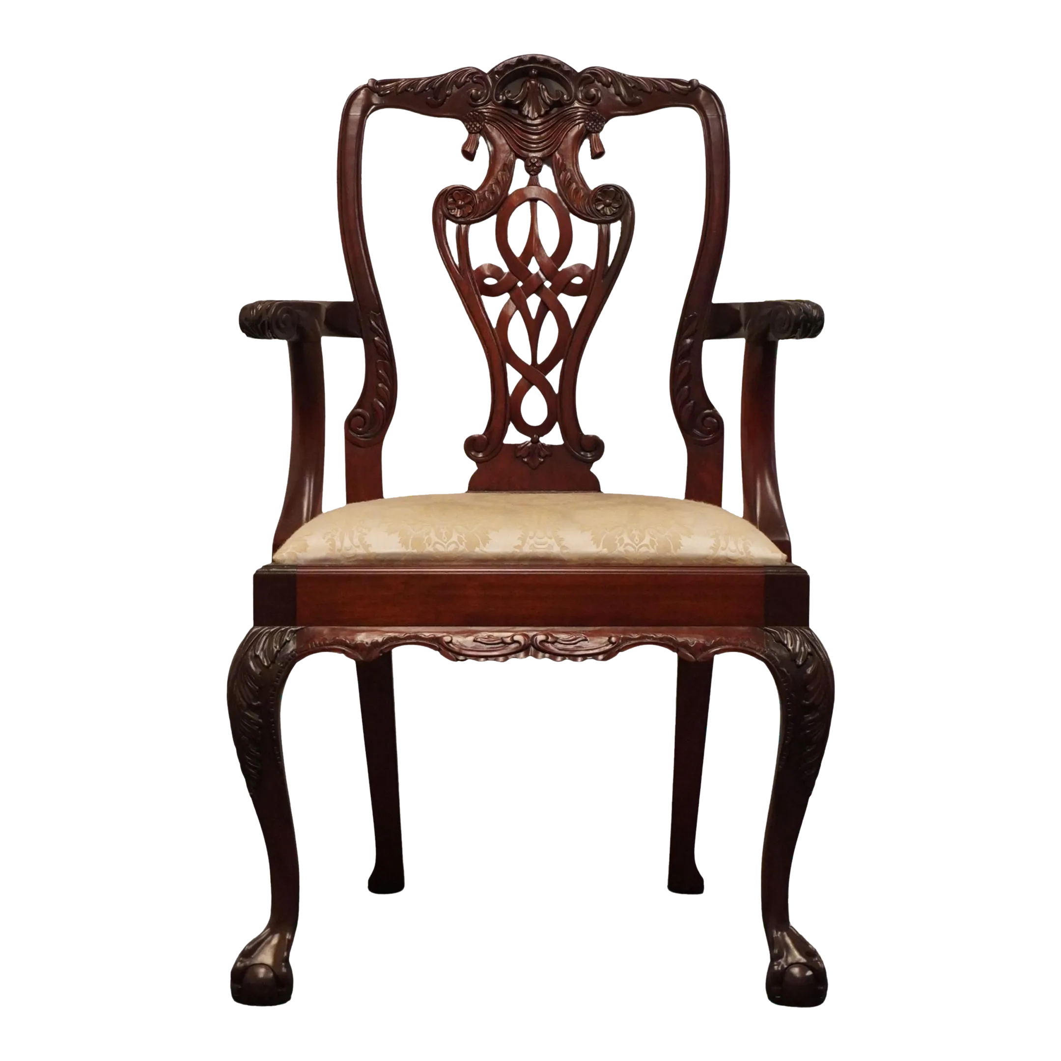 High End Vintage Solid Mahogany Traditional Chippendale Style Dining Arm  Chair - Main Image