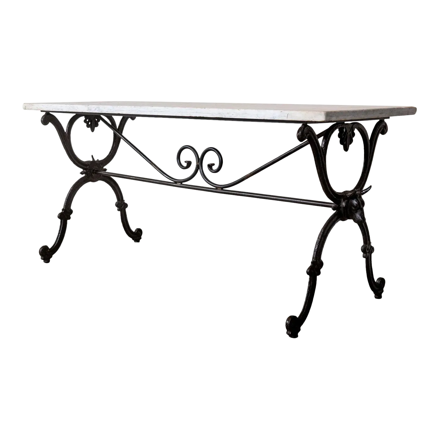 1900s Antique Marble Top Iron Table | Chairish